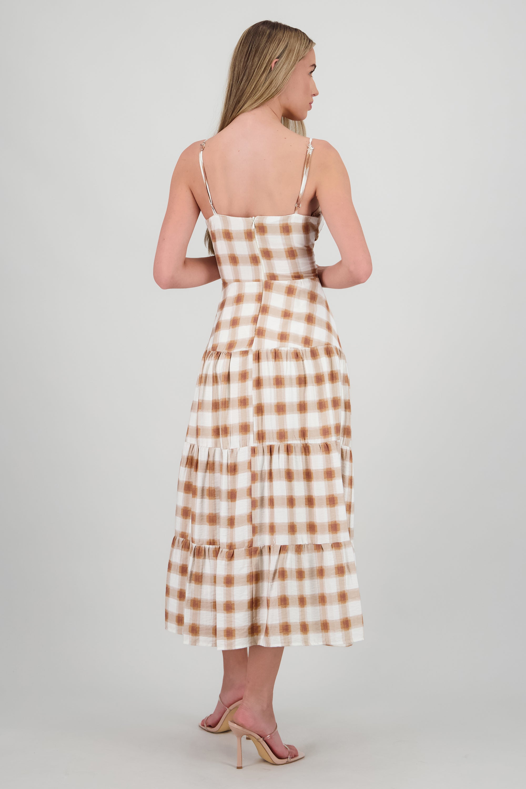 Vestido maxi tirantes estampado cuadros CAFE COMBO