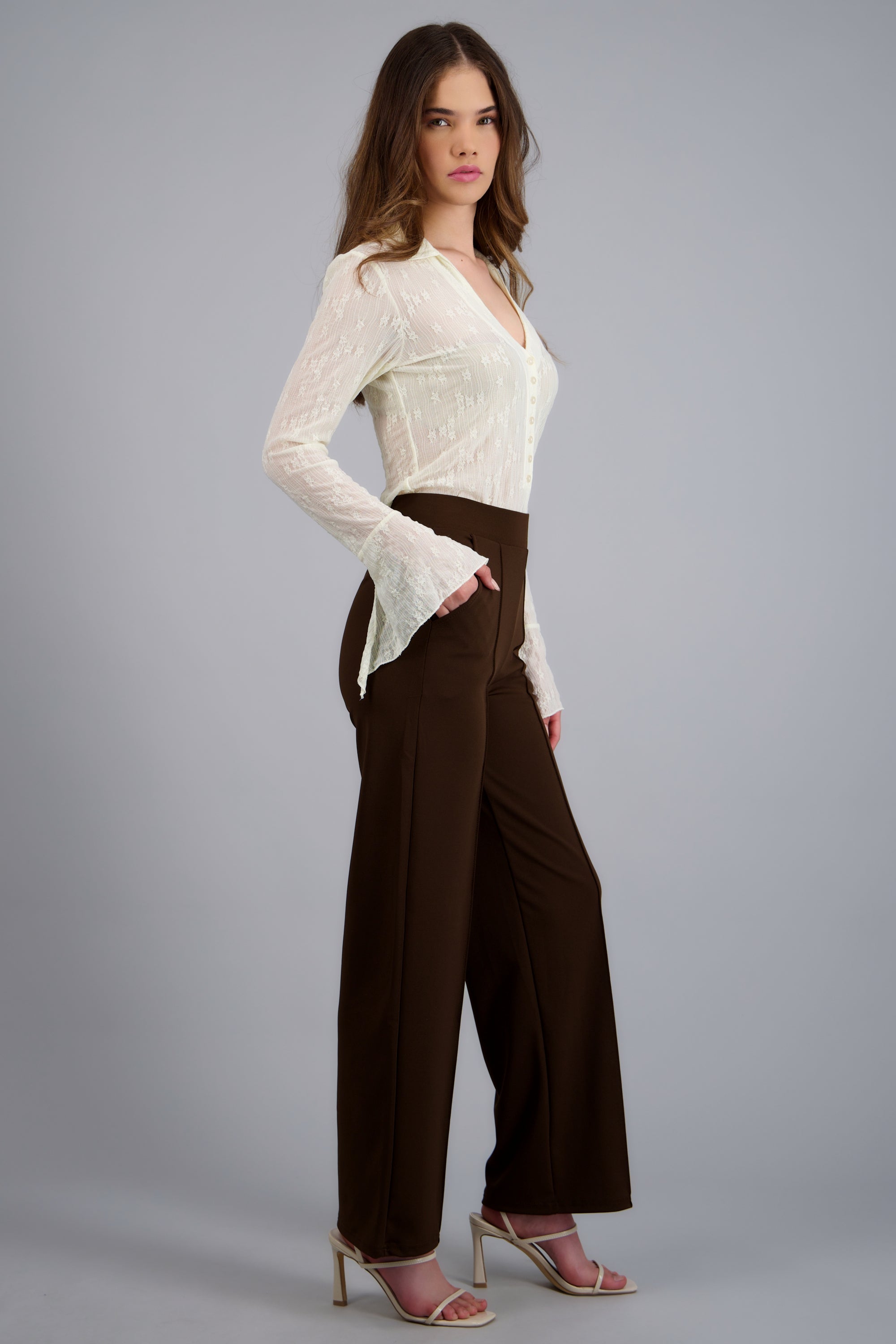 Pantalon recto costuras CHOCOLATE