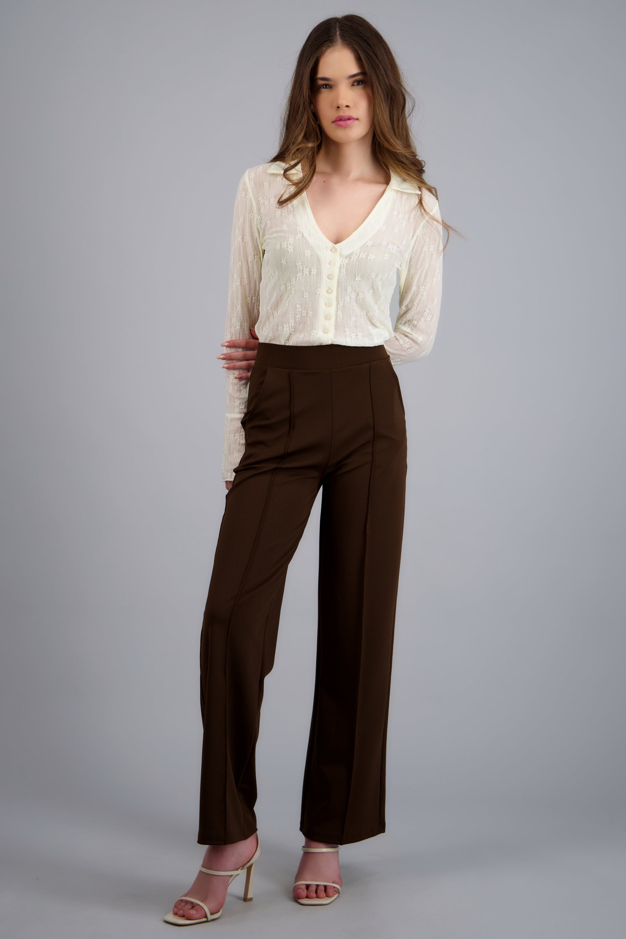 Pantalon recto costuras CHOCOLATE