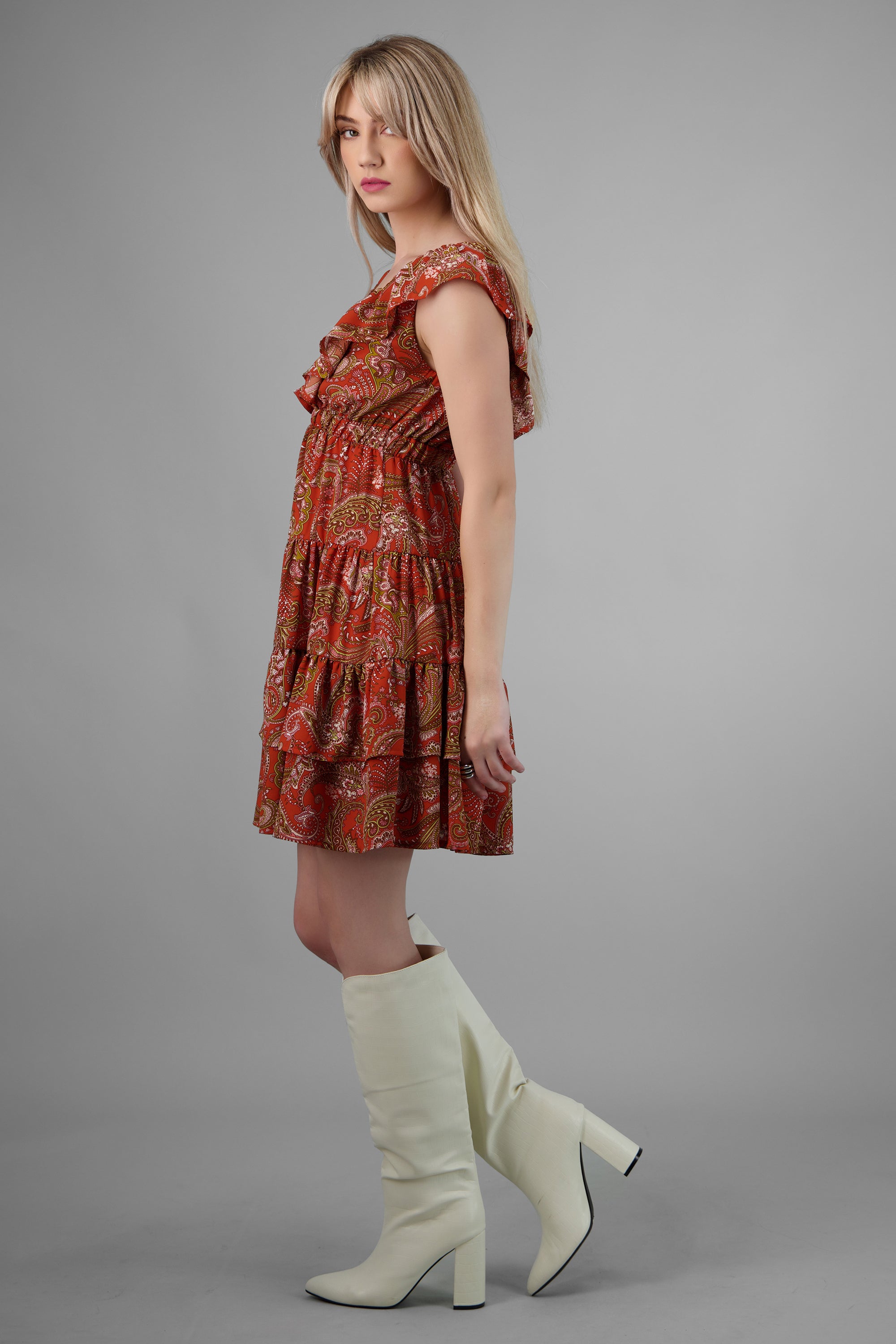 Vestido mini paisley amarre espalda NARANJA COMBO