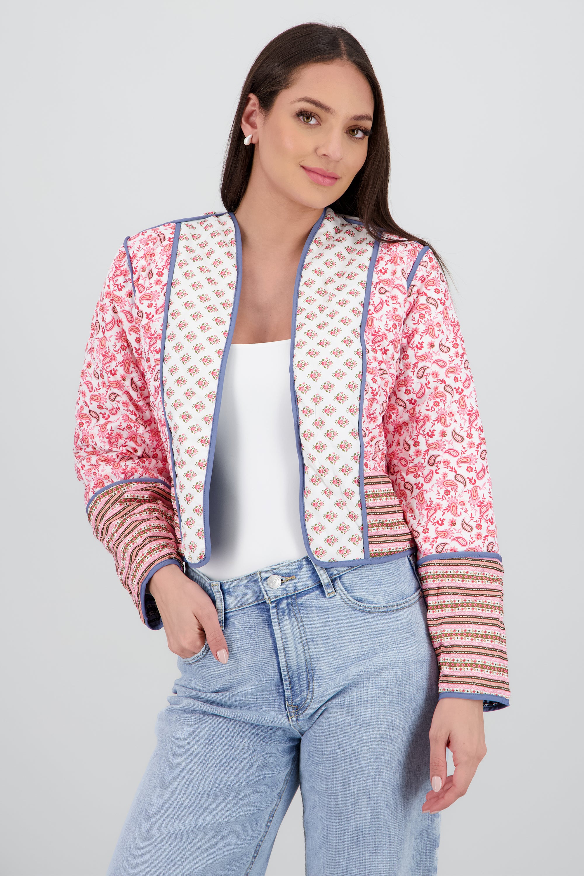 Chamarra crop doble vista mini flores AZUL COMBO