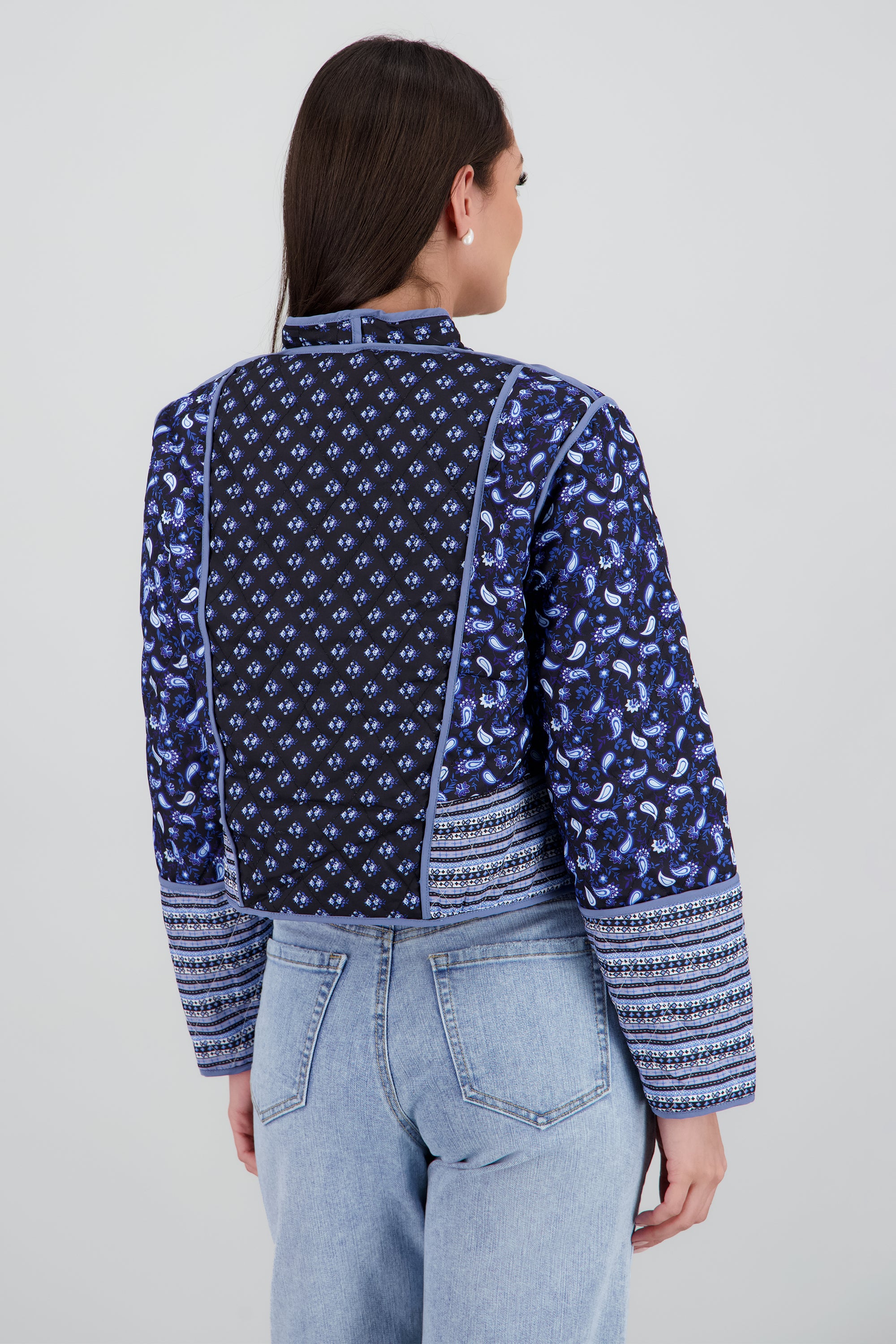 Chamarra crop doble vista mini flores AZUL COMBO