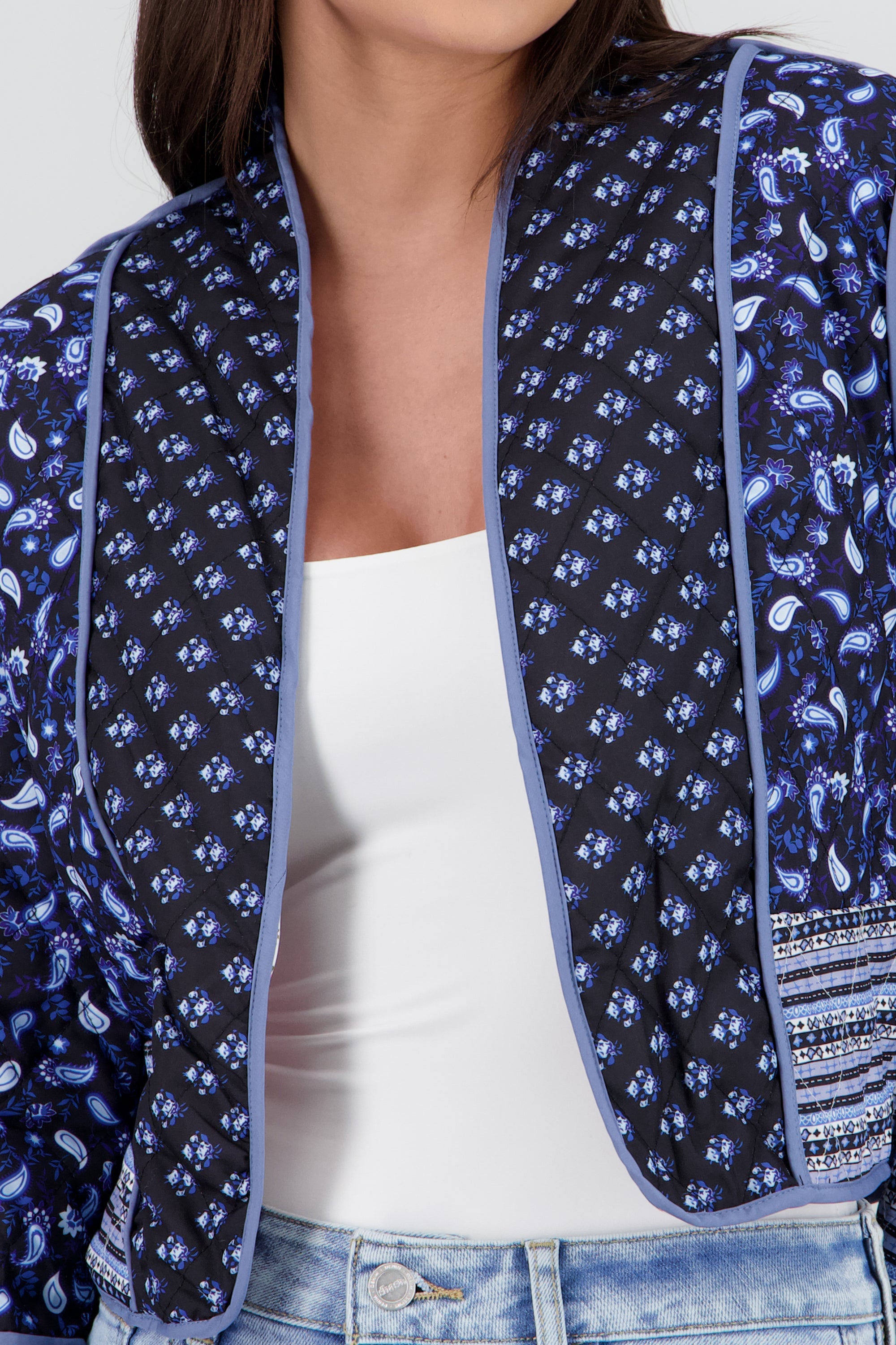 Chamarra crop doble vista mini flores AZUL COMBO