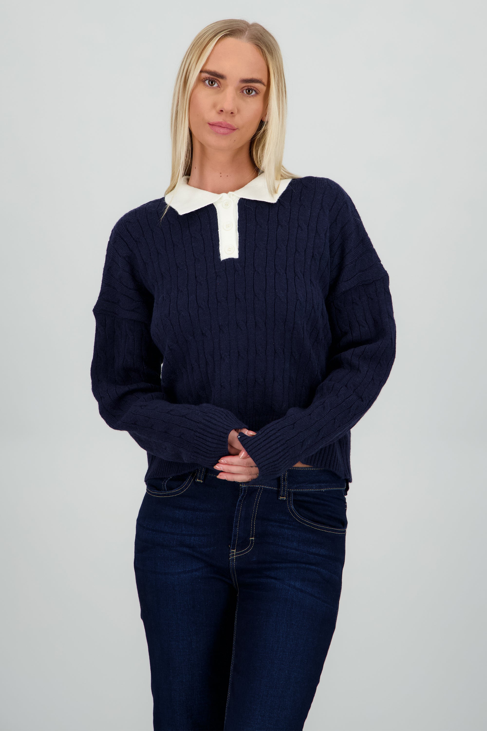 Sueter polo color block tejido MARINO COMBO