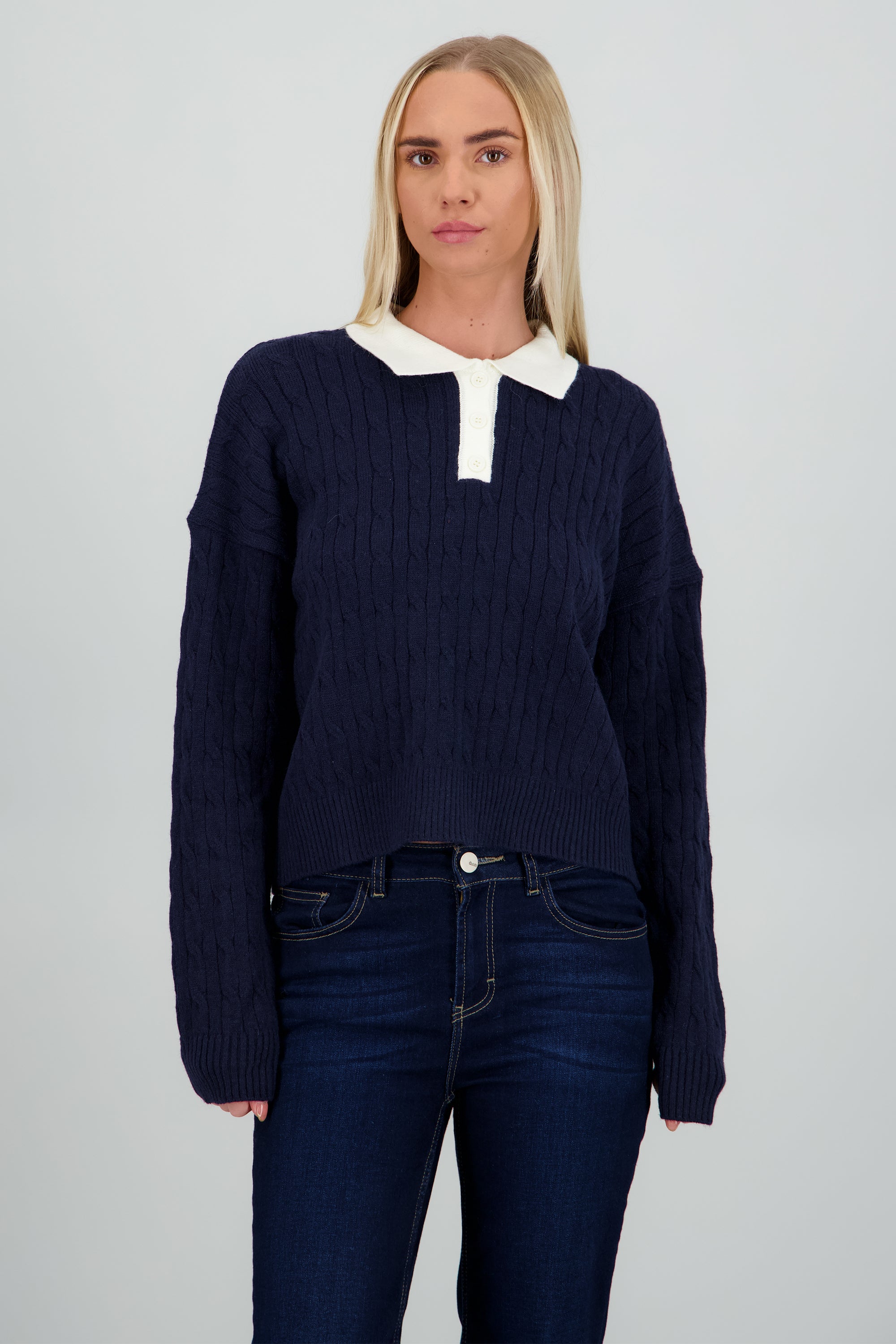 Sueter polo color block tejido MARINO COMBO