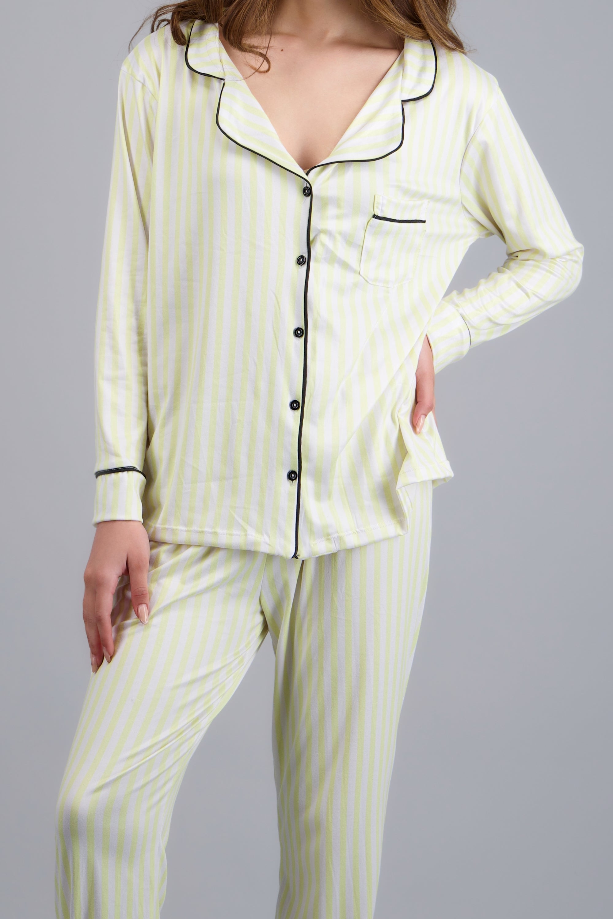 Pijama camisera rayas suave AMARILLO