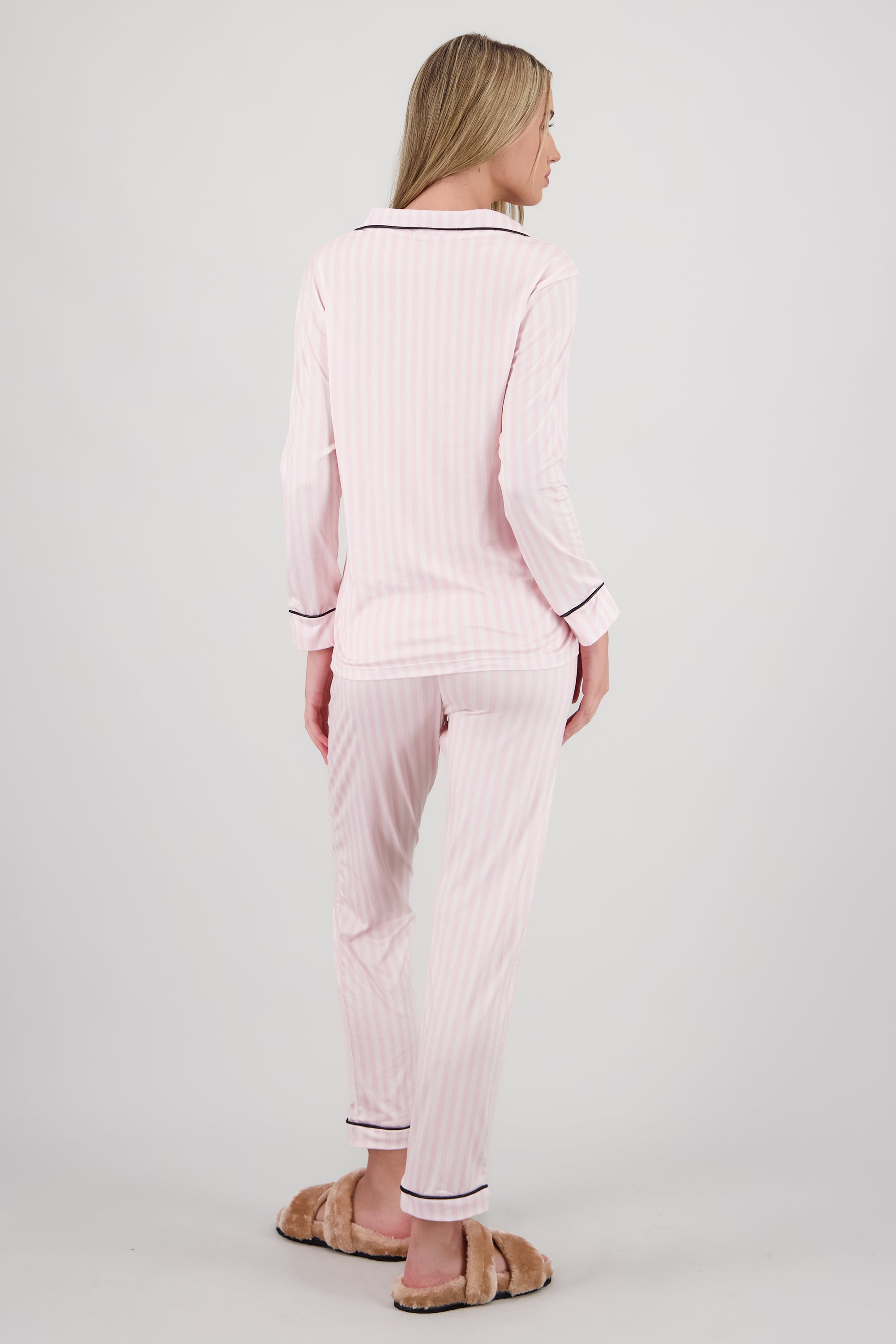 Pijama camisera rayas suave PALO DE ROSA