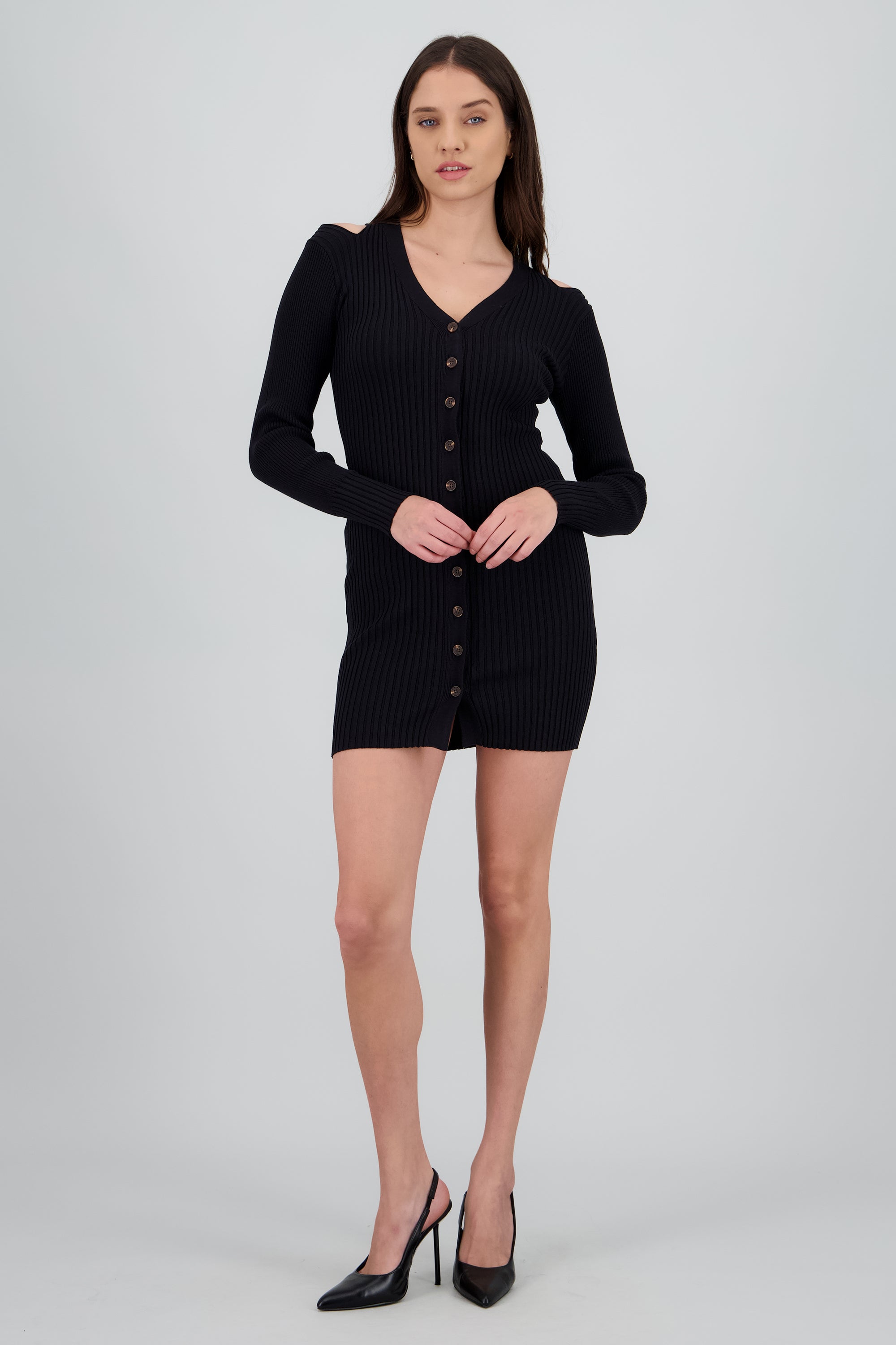 Vestido tejido manga larga NEGRO