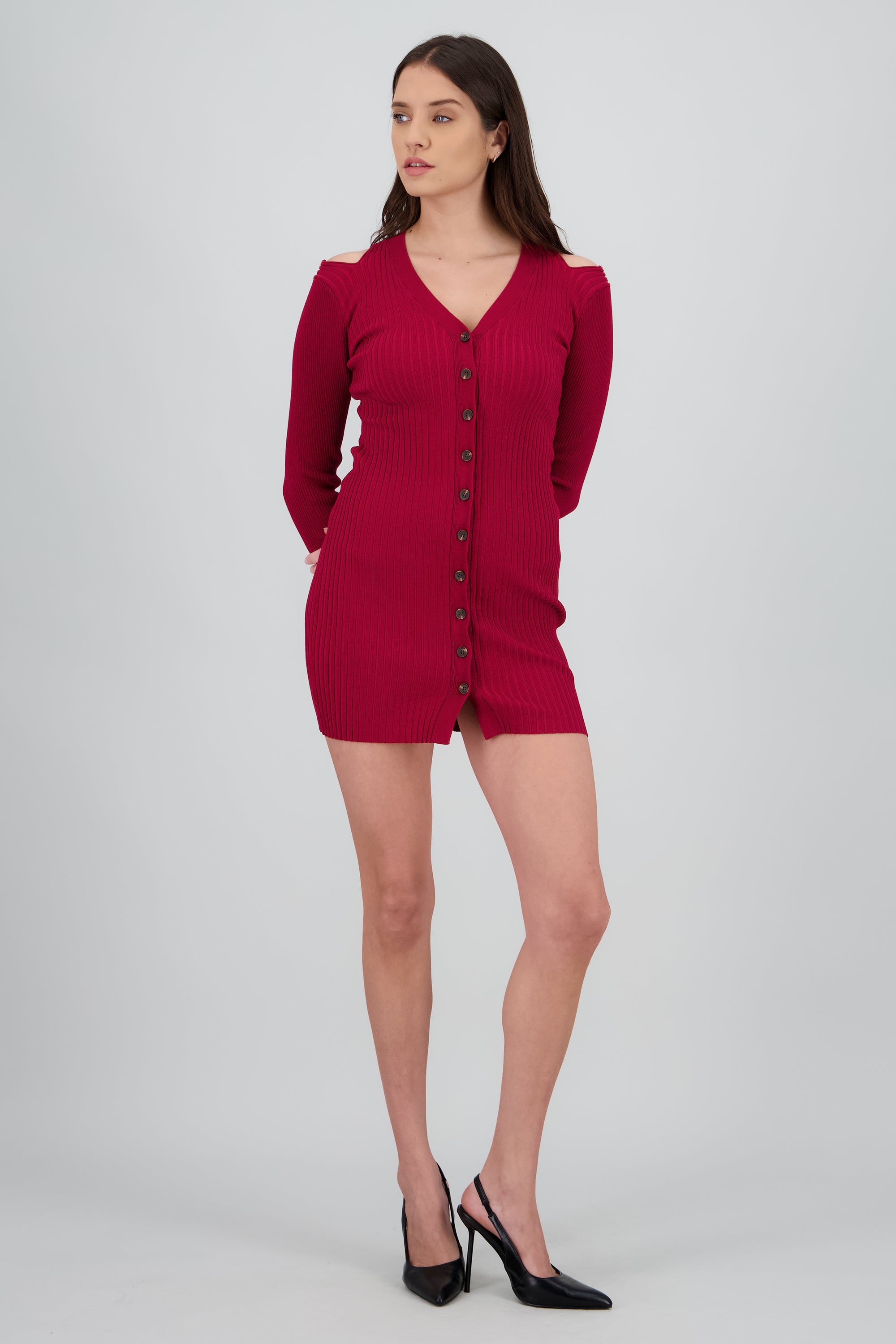 Vestido tejido manga larga ROJO QUEMADO