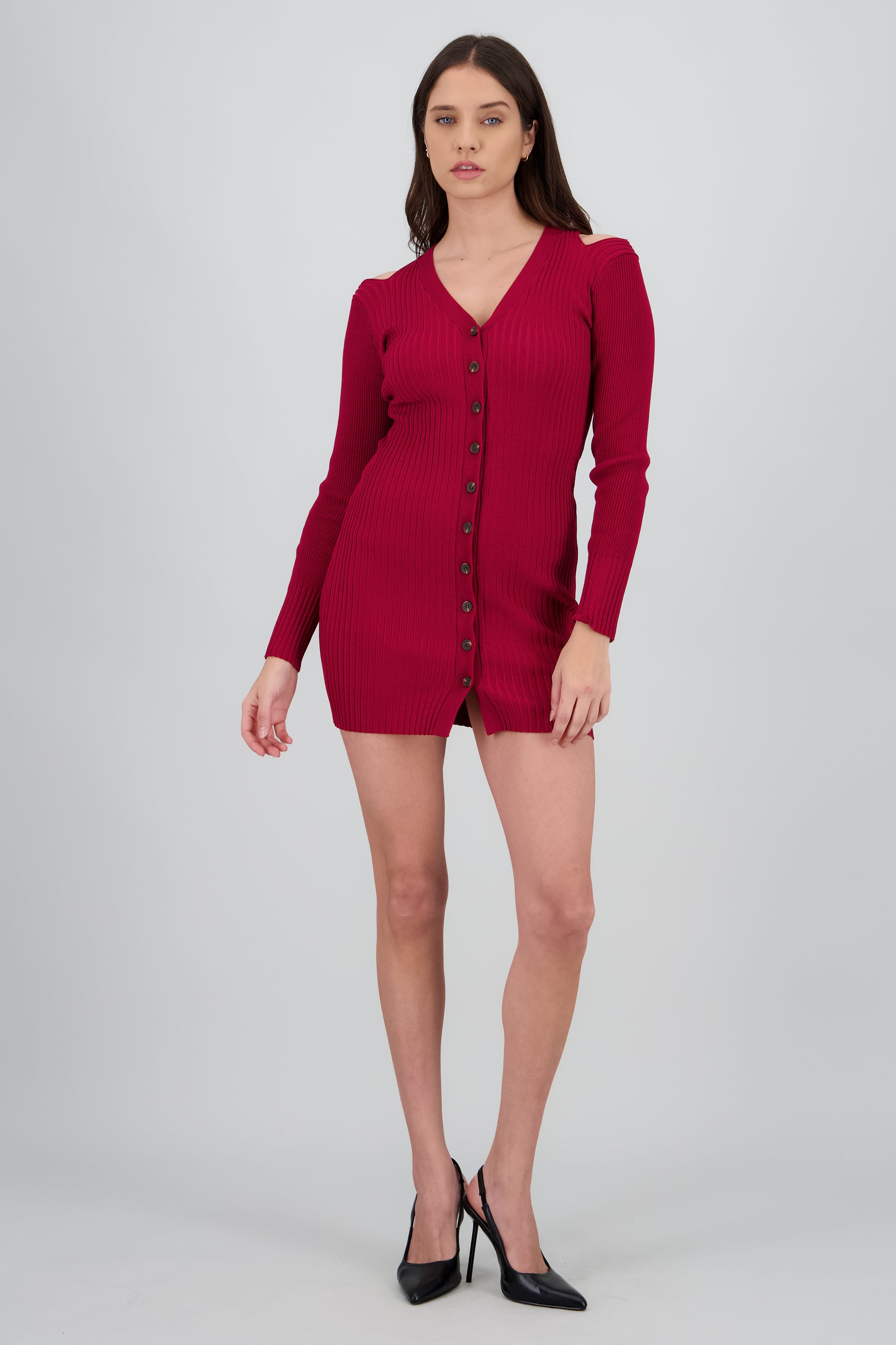 Vestido tejido manga larga ROJO QUEMADO