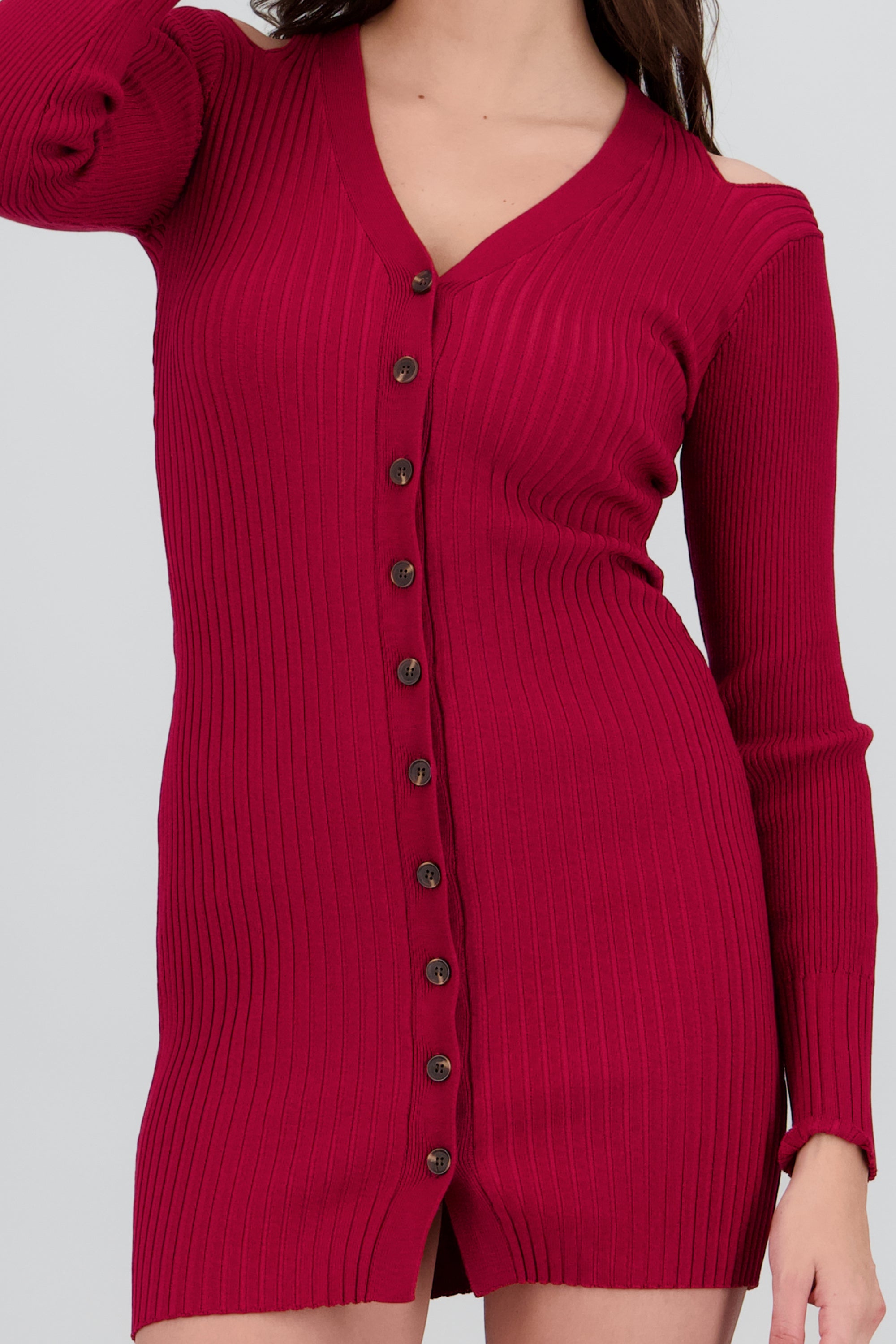 Vestido tejido manga larga ROJO QUEMADO