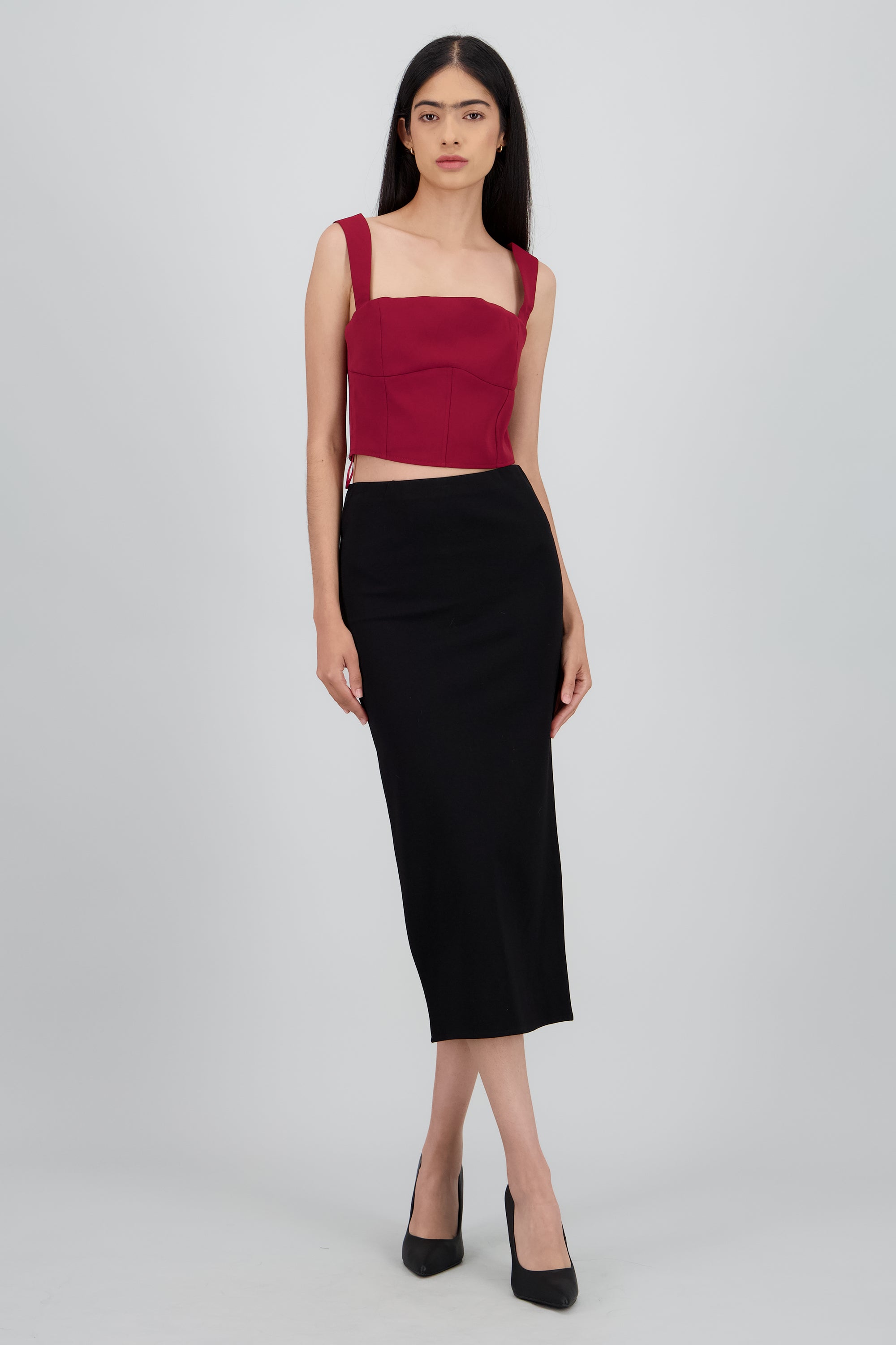 Falda midi corte trasero NEGRO