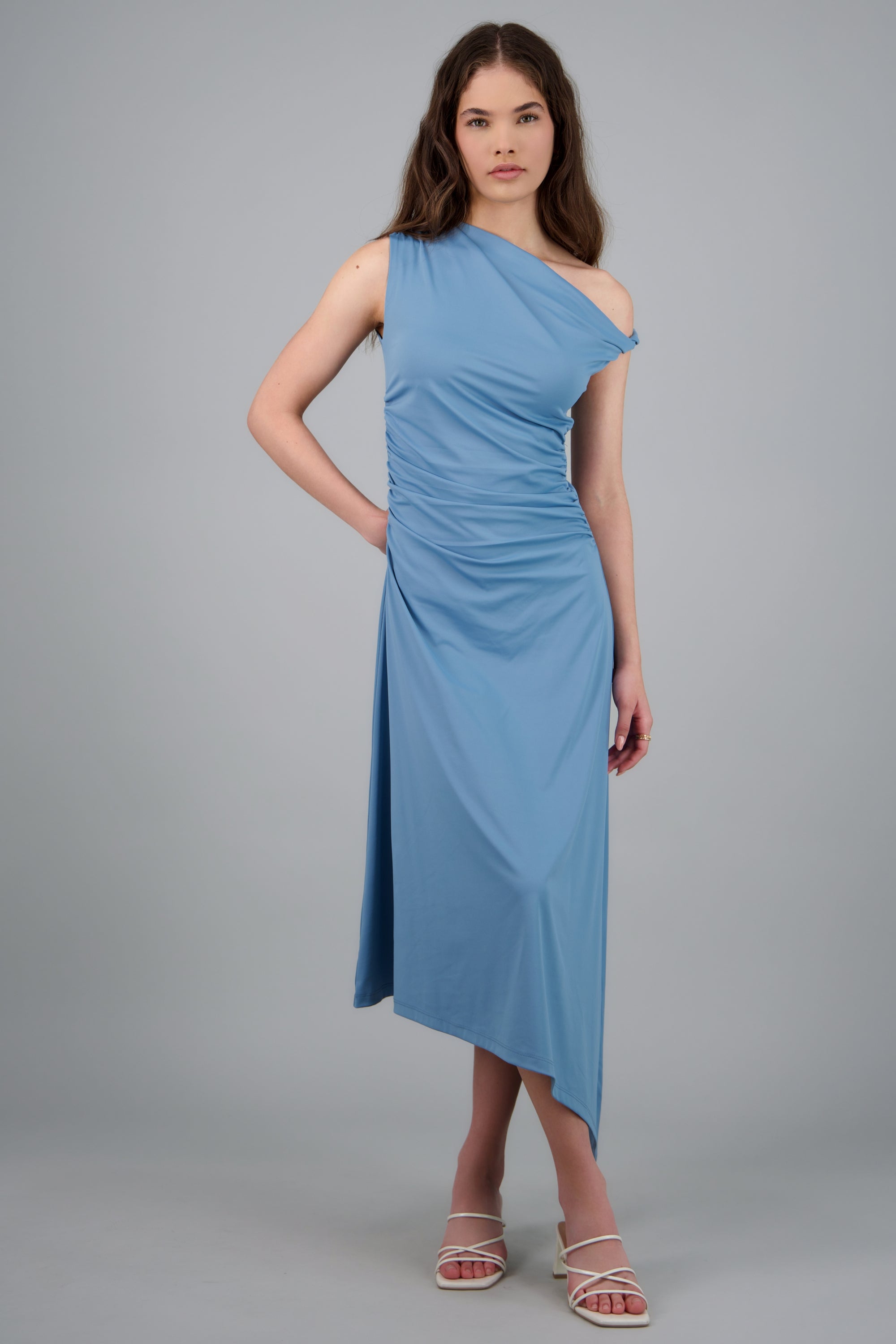 VESTIDO MIDI HOMBRO ASIMETRICO HYPSTERS AZUL