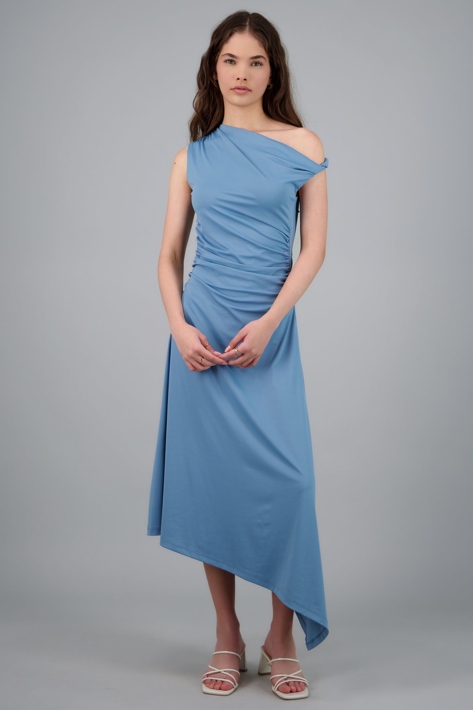 VESTIDO MIDI HOMBRO ASIMETRICO HYPSTERS AZUL