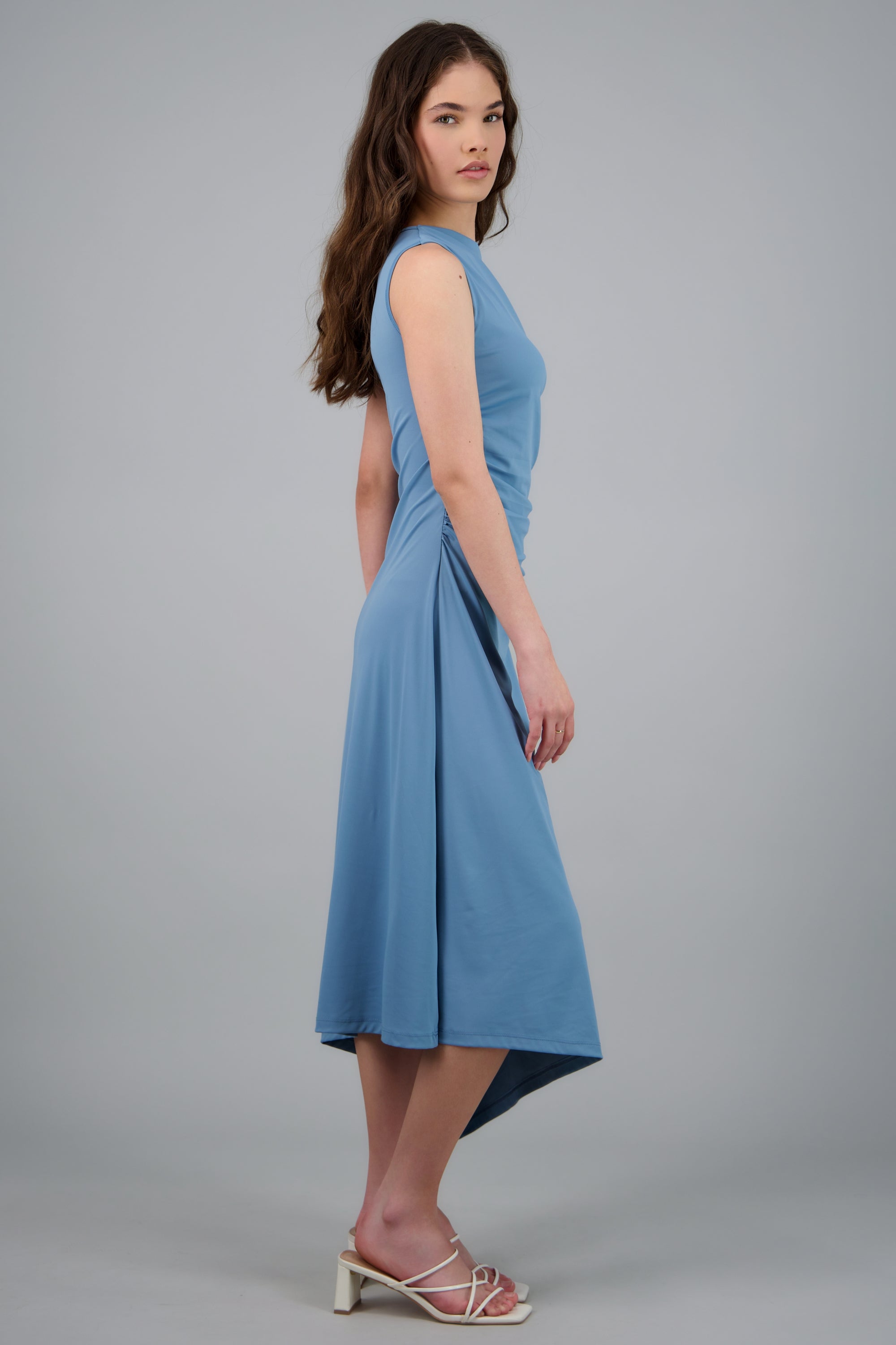 VESTIDO MIDI HOMBRO ASIMETRICO HYPSTERS AZUL