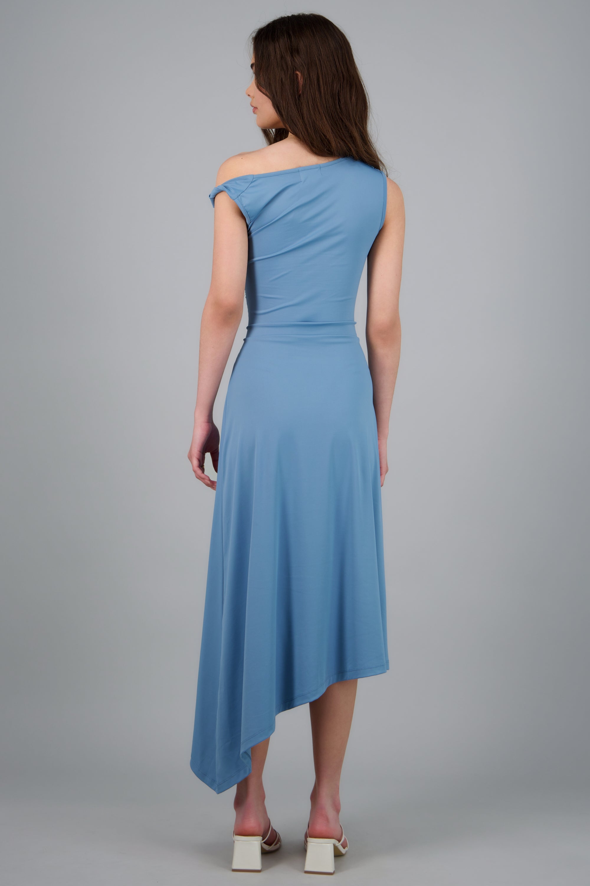 VESTIDO MIDI HOMBRO ASIMETRICO HYPSTERS AZUL