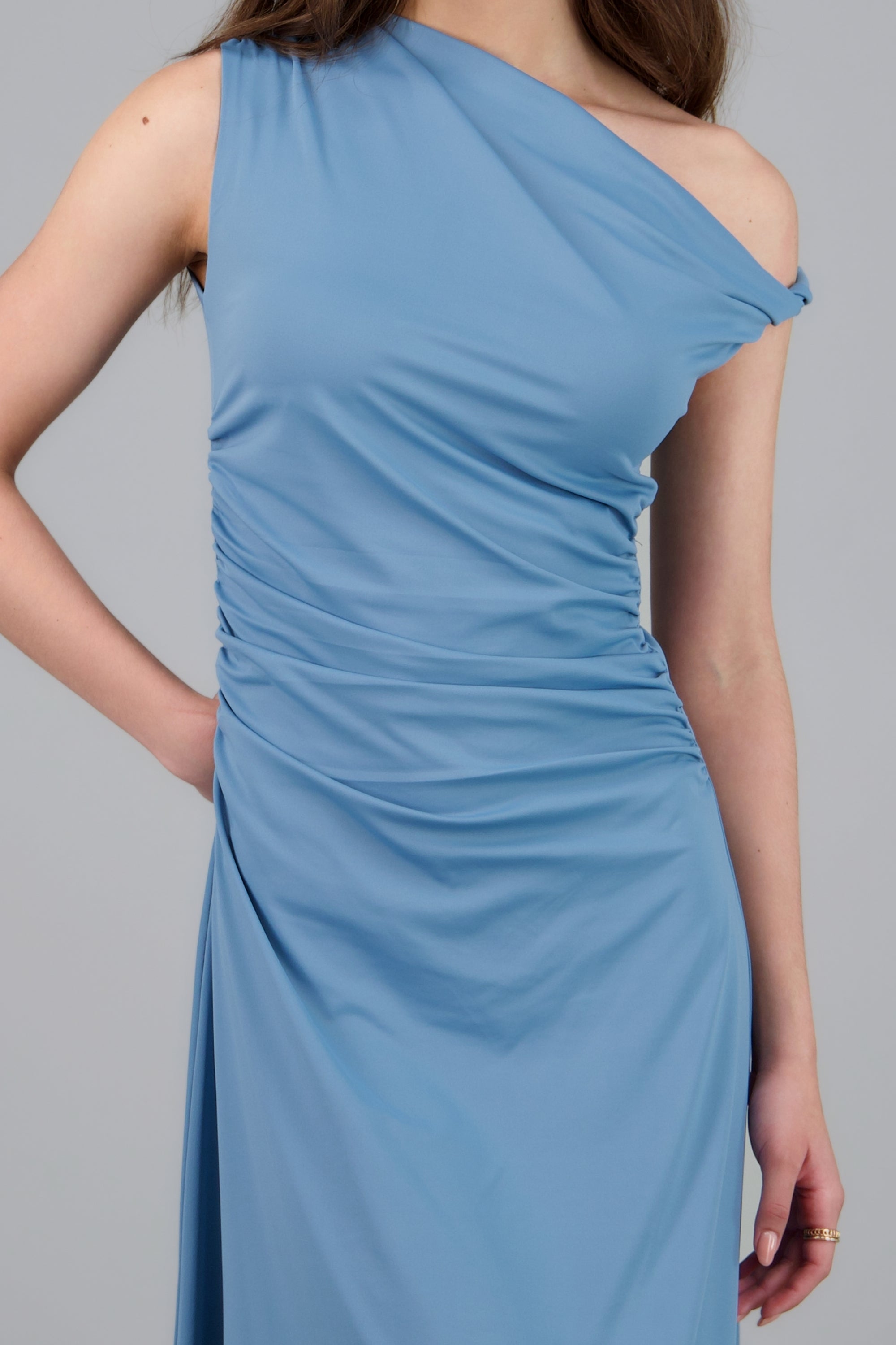 VESTIDO MIDI HOMBRO ASIMETRICO HYPSTERS AZUL