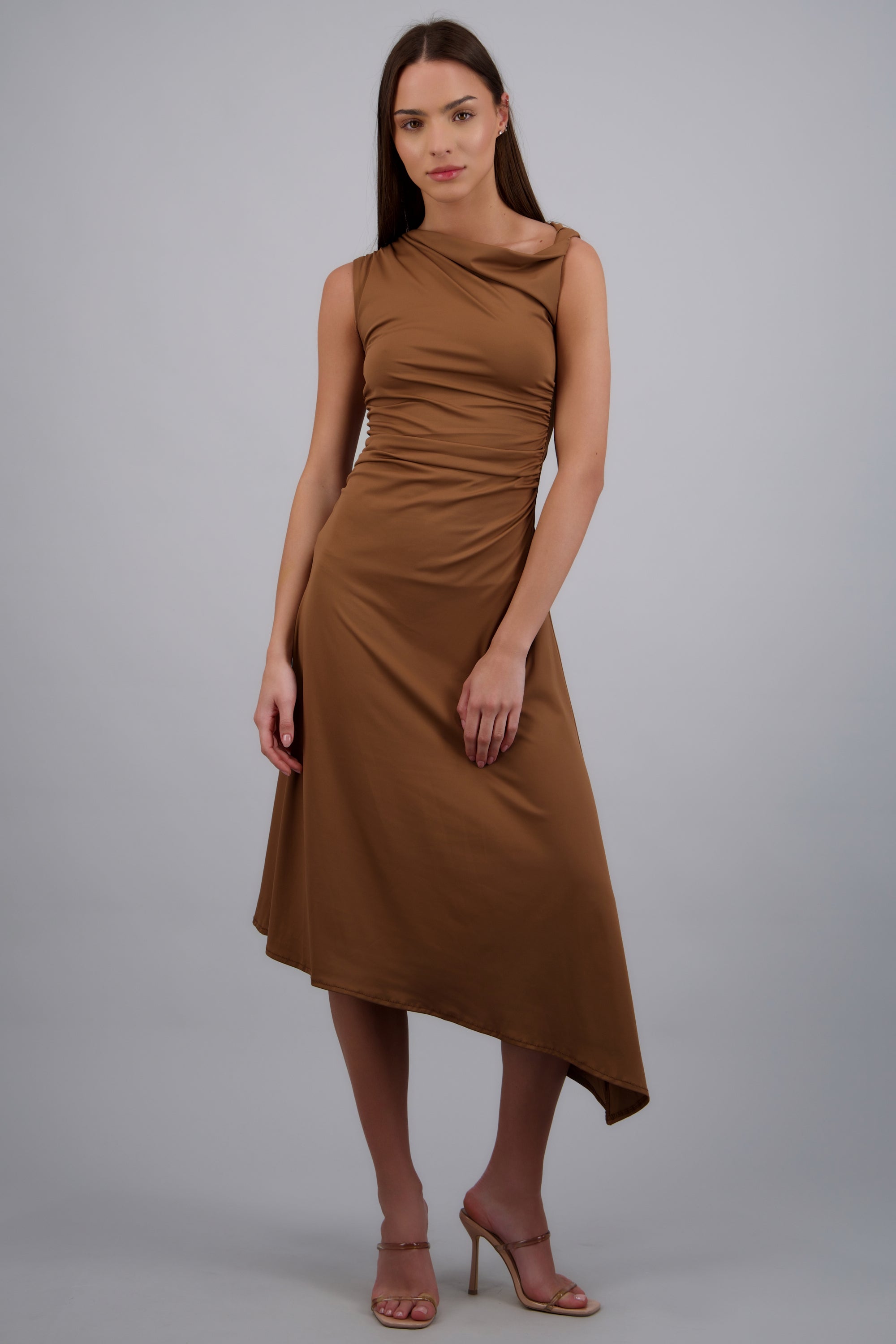 VESTIDO MIDI HOMBRO ASIMETRICO HYPSTERS CHOCOLATE