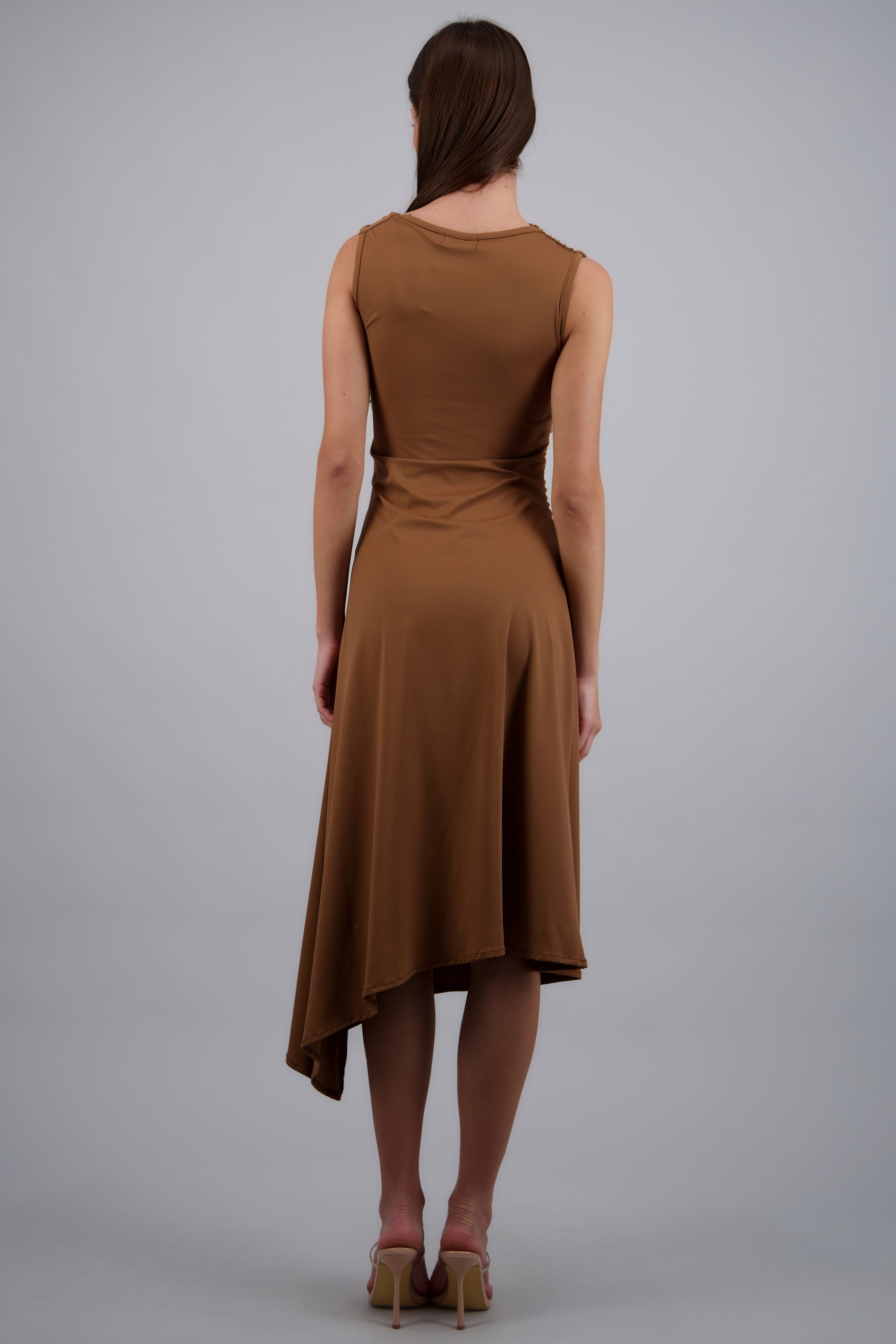 VESTIDO MIDI HOMBRO ASIMETRICO HYPSTERS CHOCOLATE