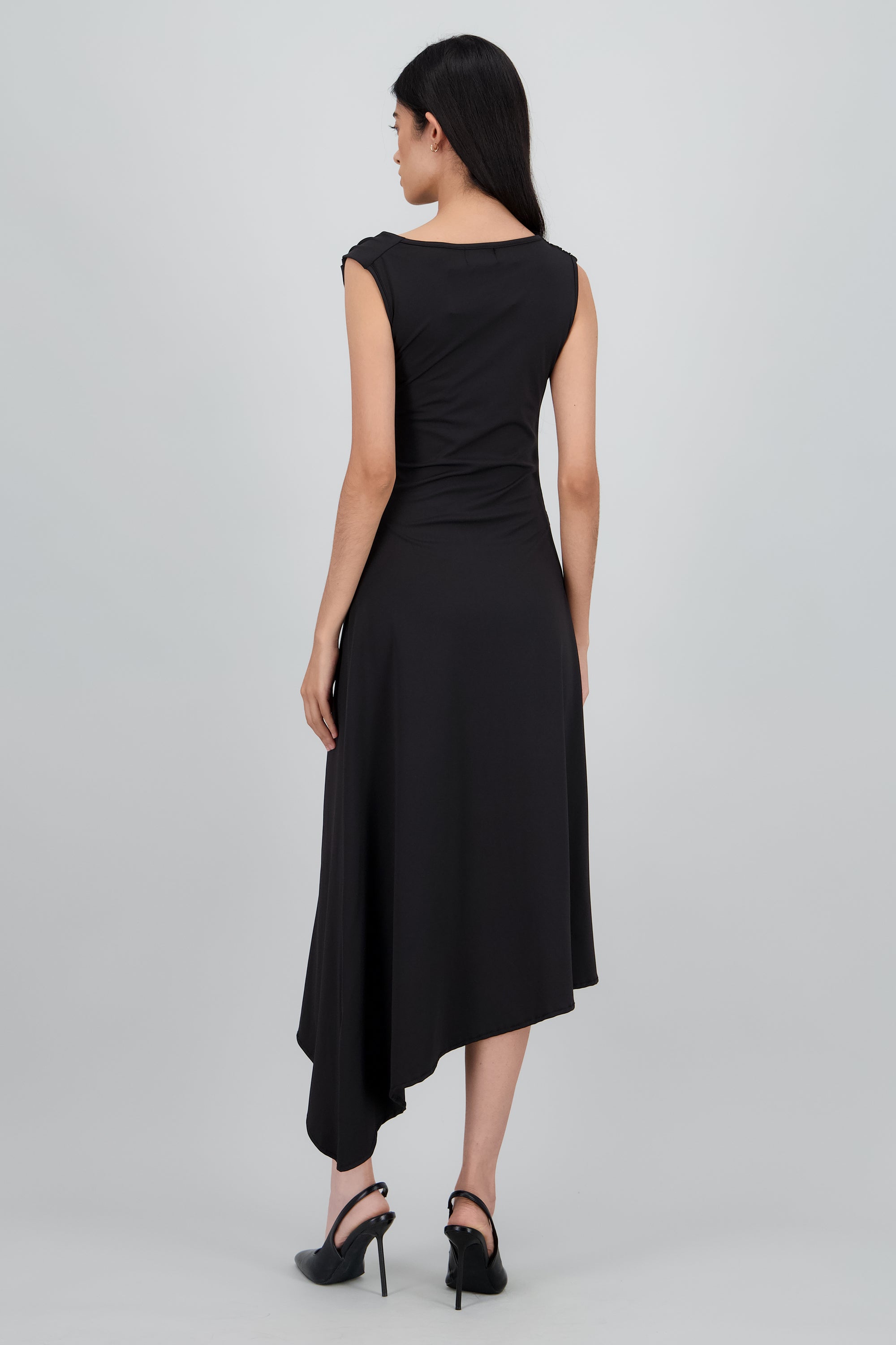 Vestido midi hombro asimetrico NEGRO