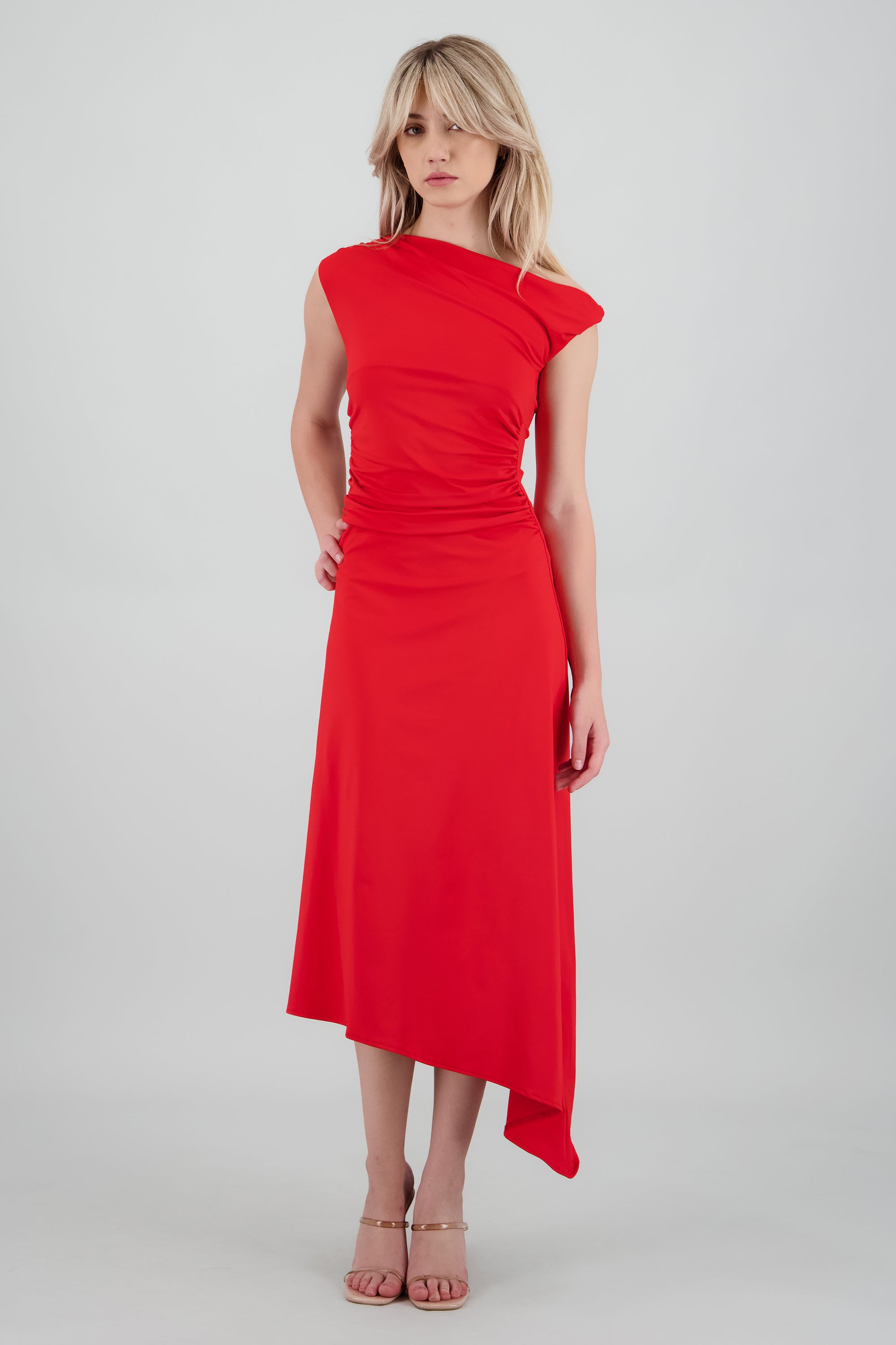 Vestido midi hombro asimetrico ROJO