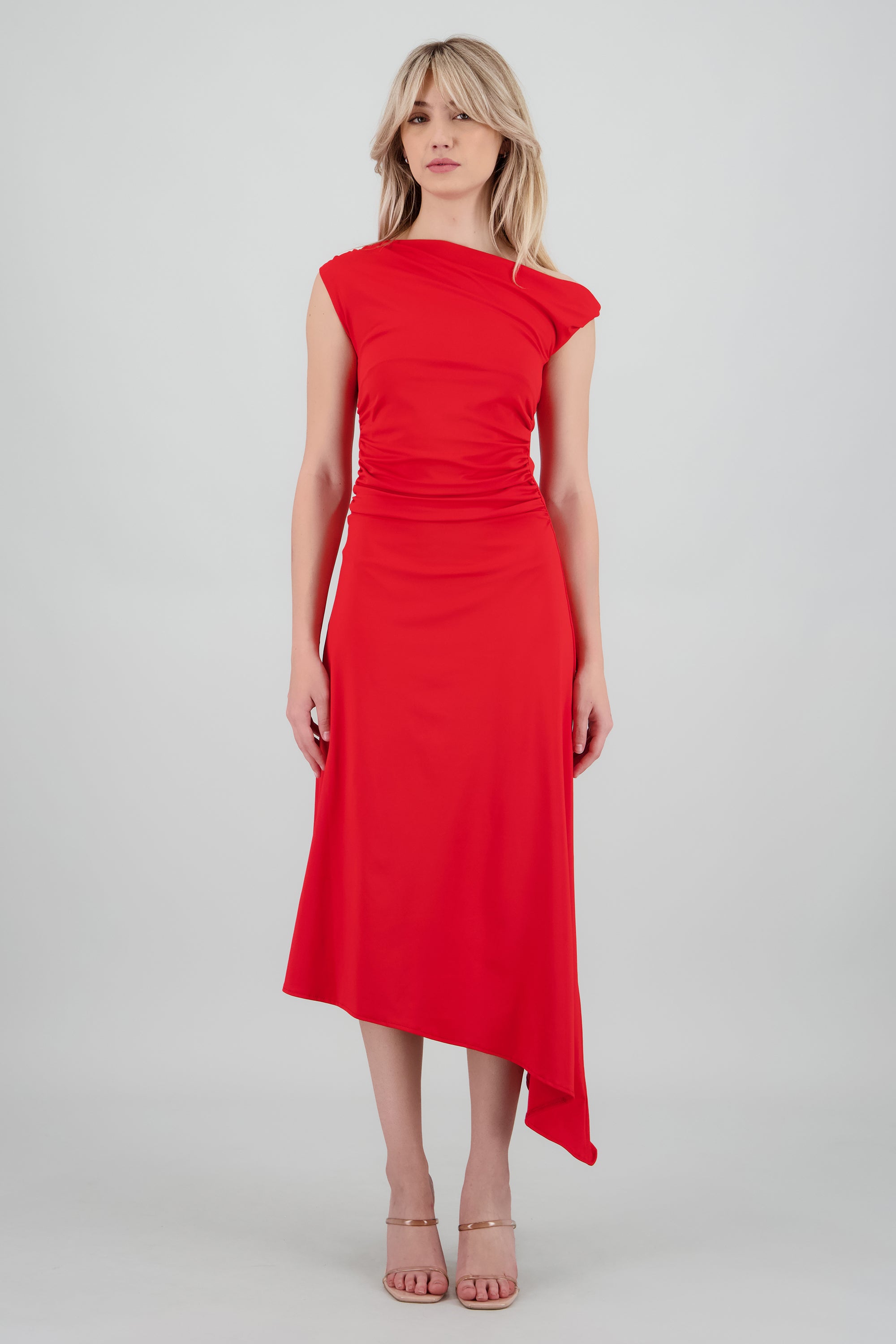 Vestido midi hombro asimetrico ROJO