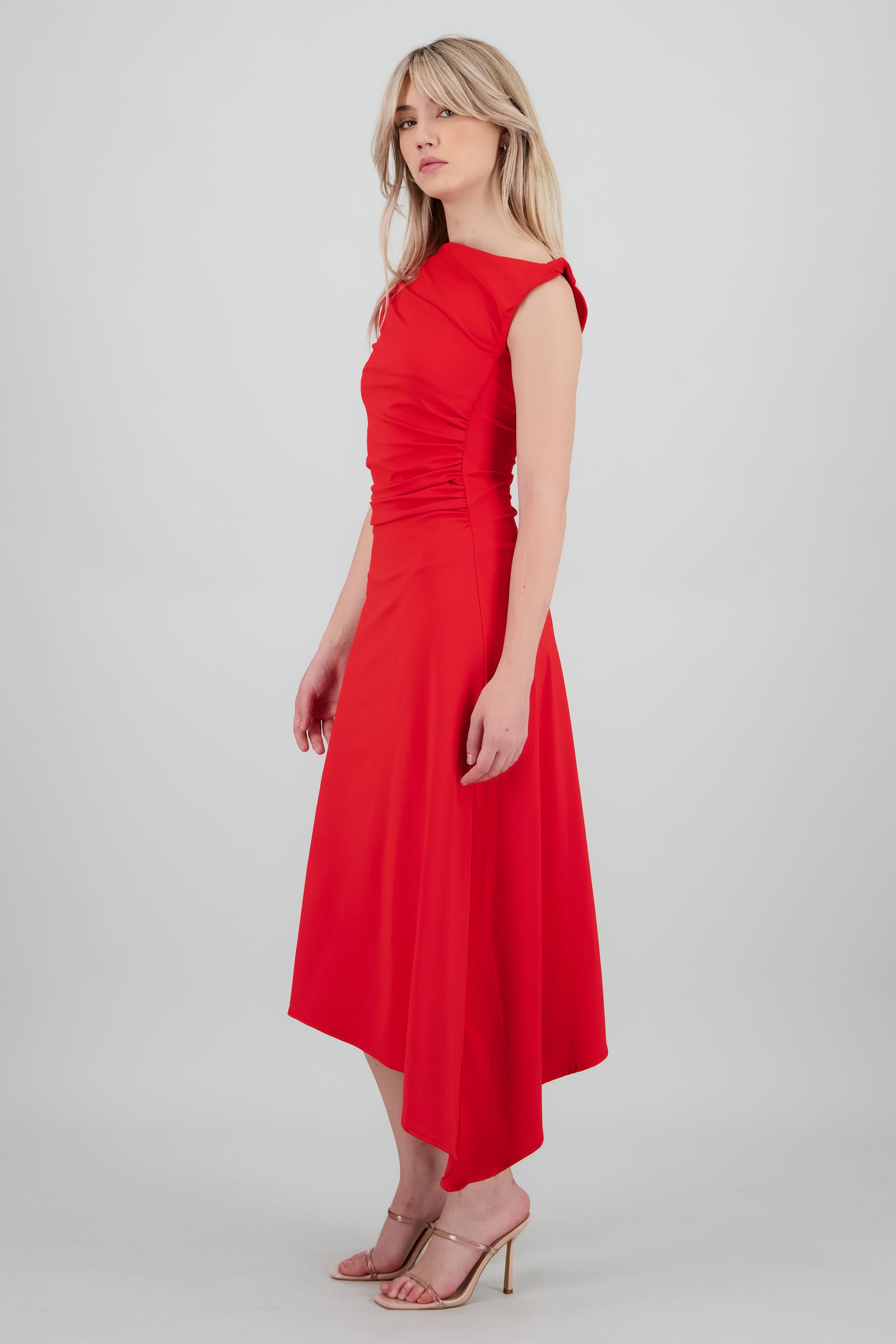 Vestido midi hombro asimetrico ROJO