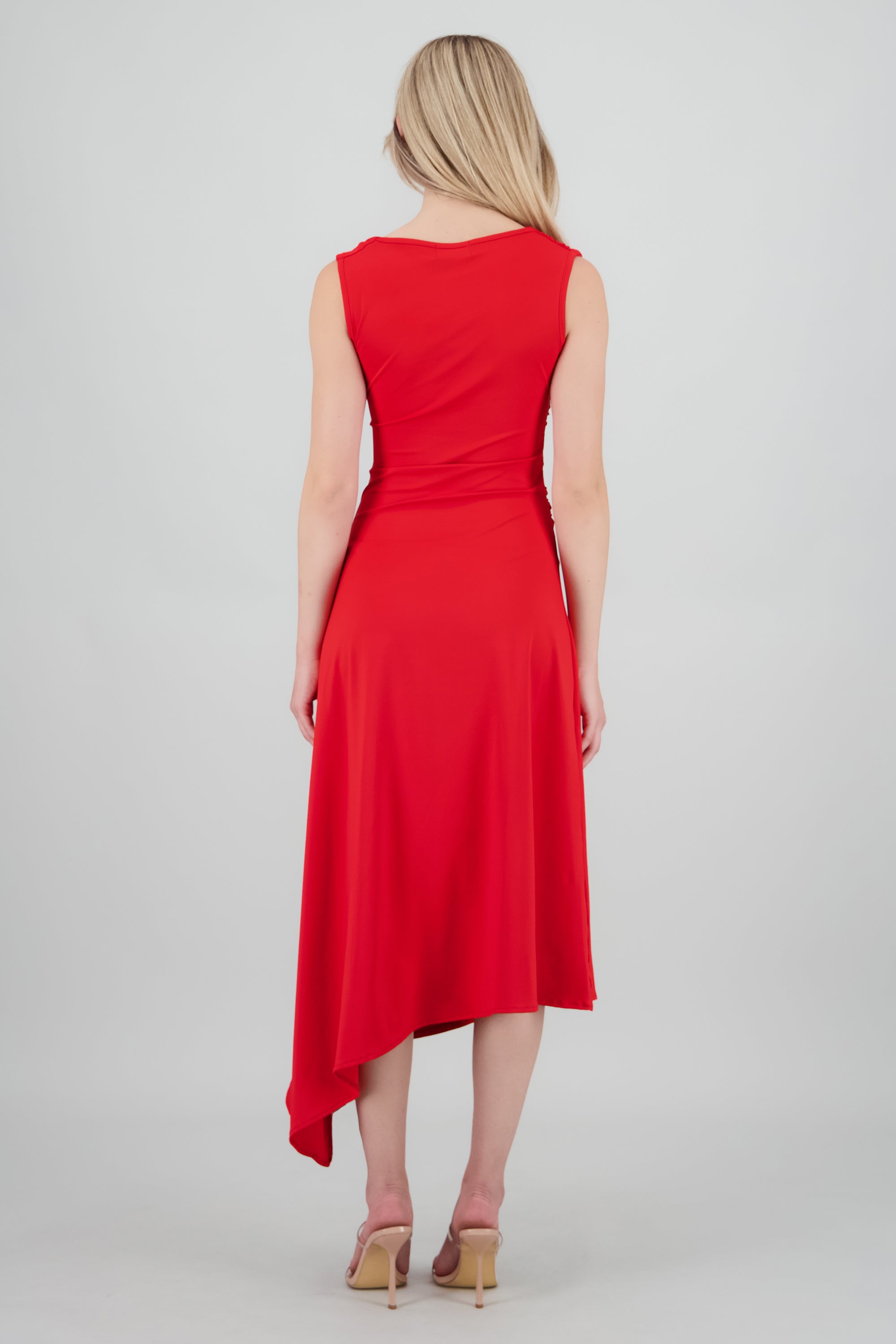Vestido midi hombro asimetrico ROJO