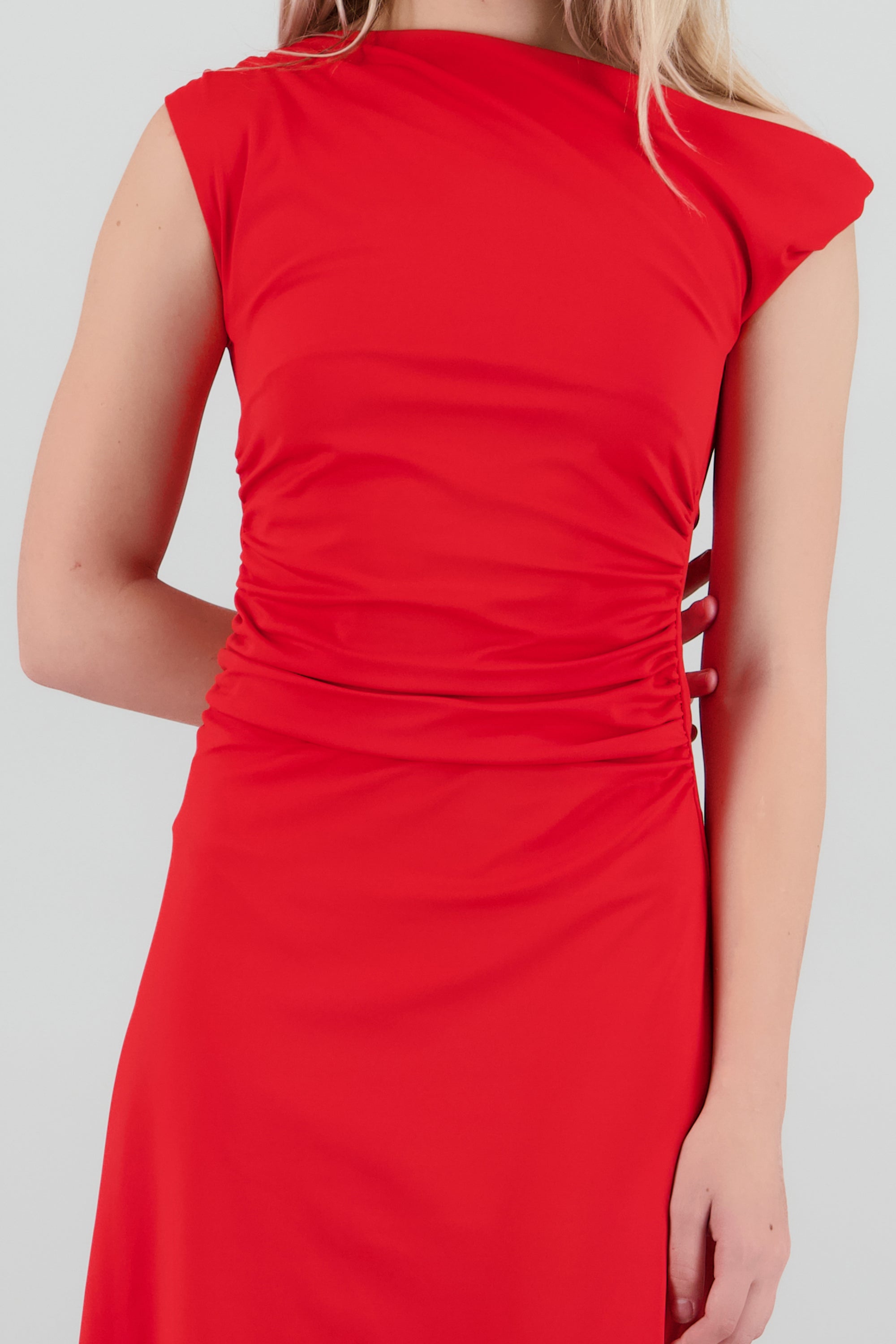 Vestido midi hombro asimetrico ROJO