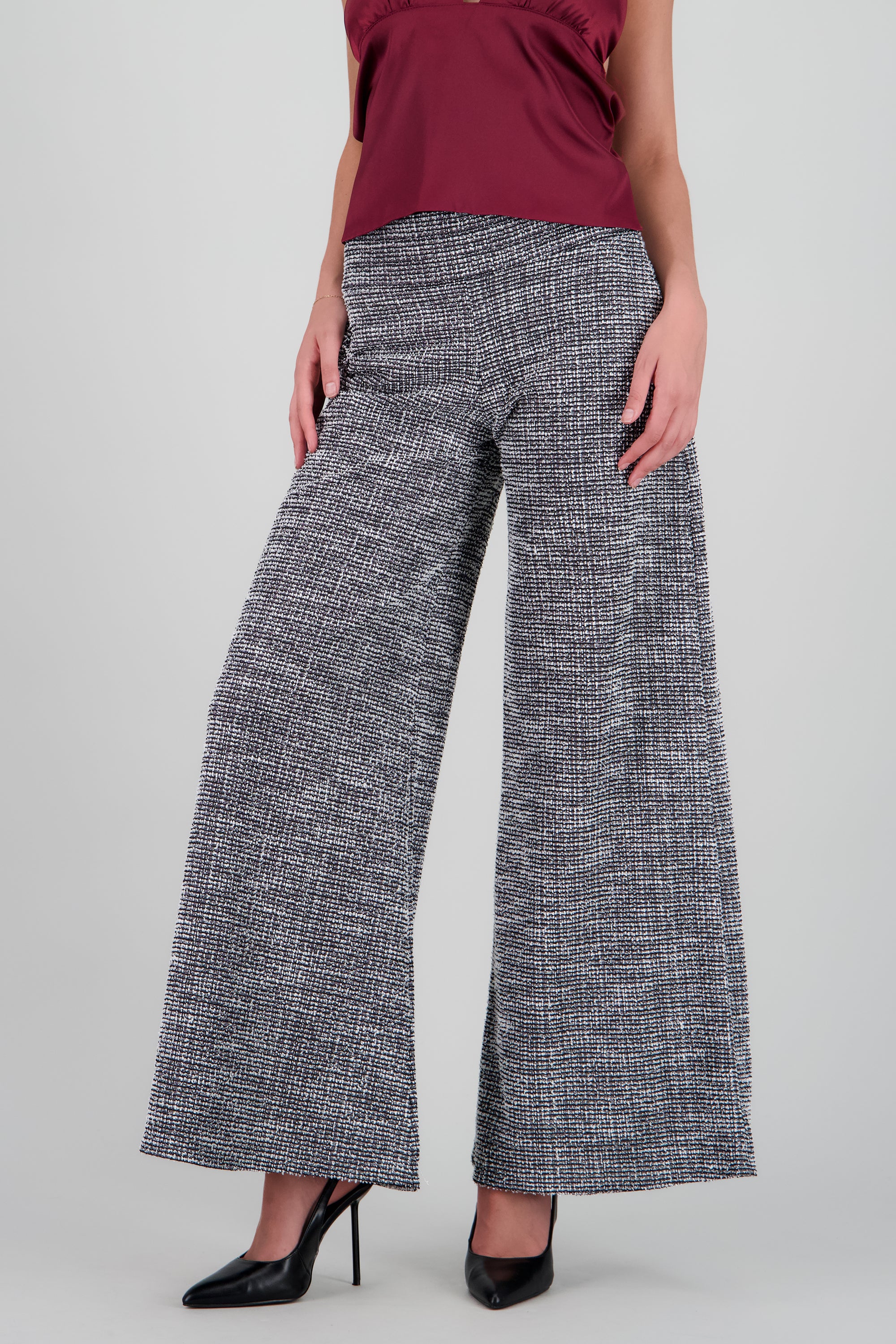 Pantalon tweed amplio cintura media NEGRO COMBO