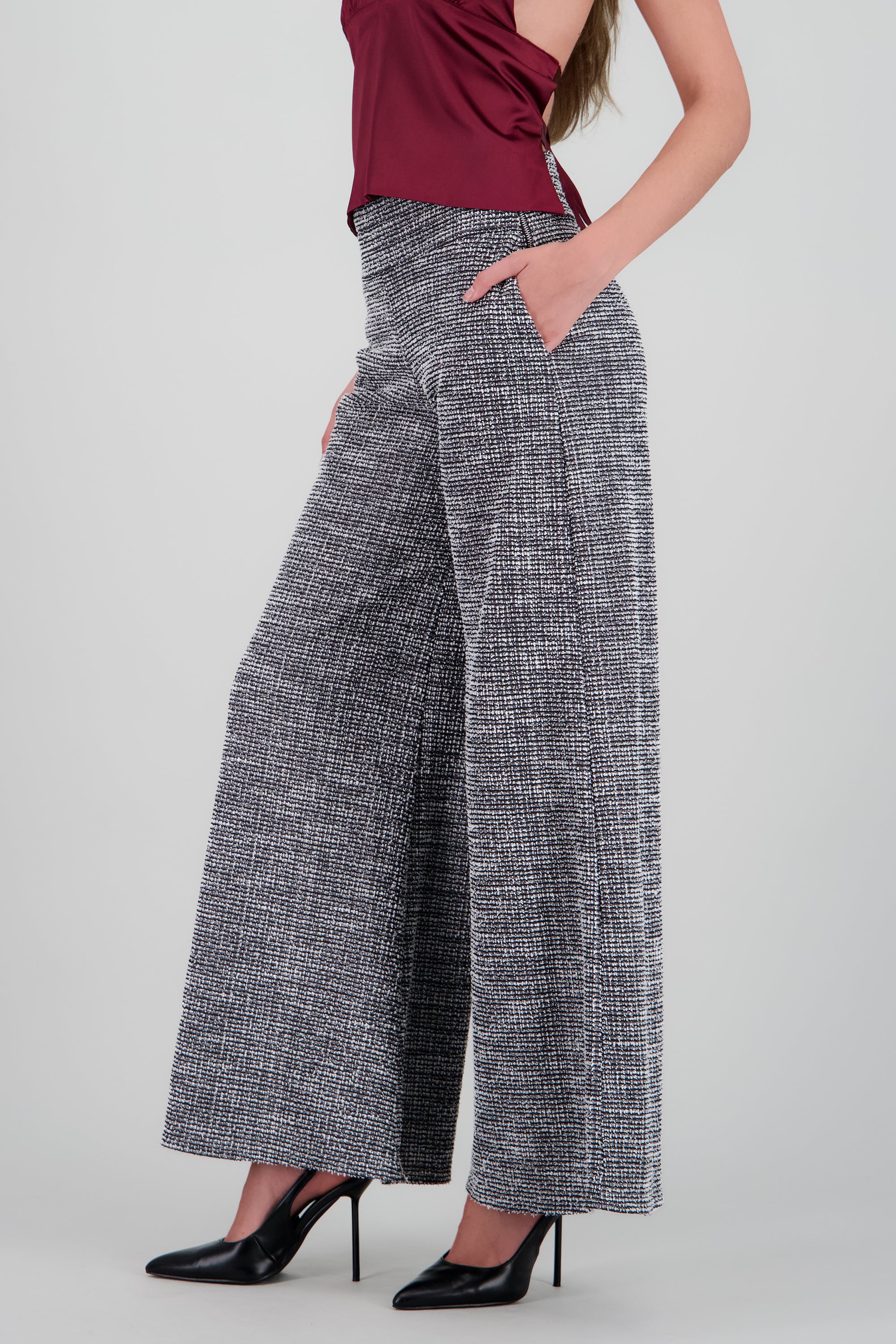 Pantalon tweed amplio cintura media NEGRO COMBO