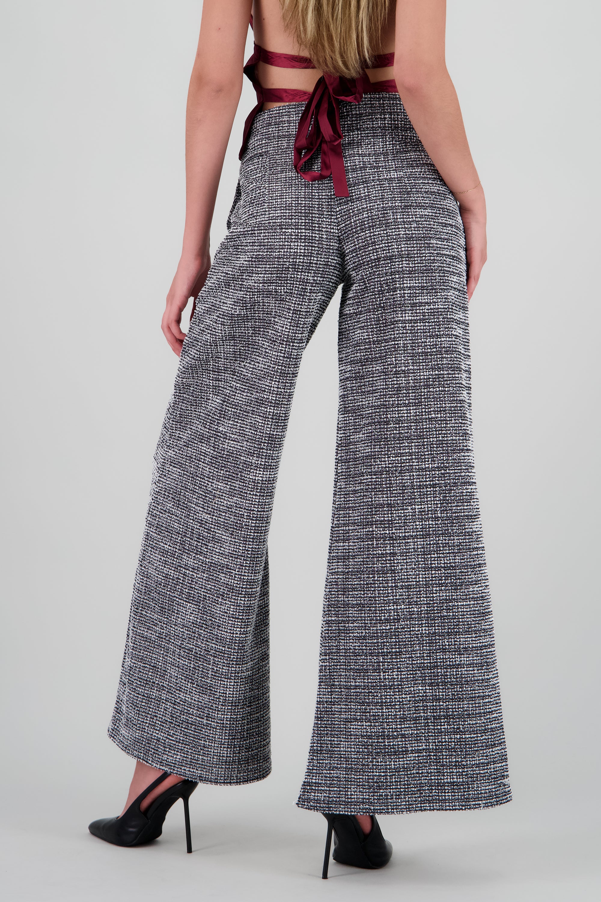 Pantalon tweed amplio cintura media NEGRO COMBO
