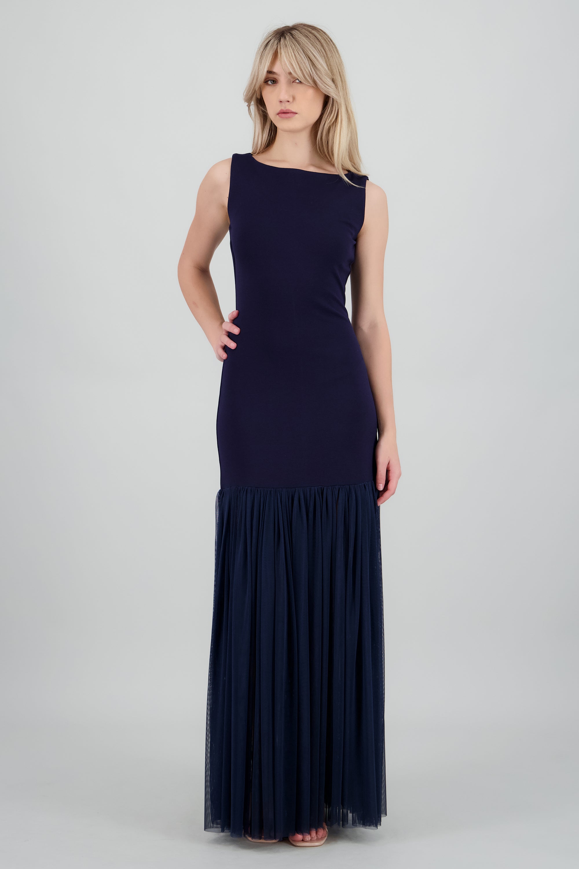 Vestido maxi drop waist falda mesh MARINO