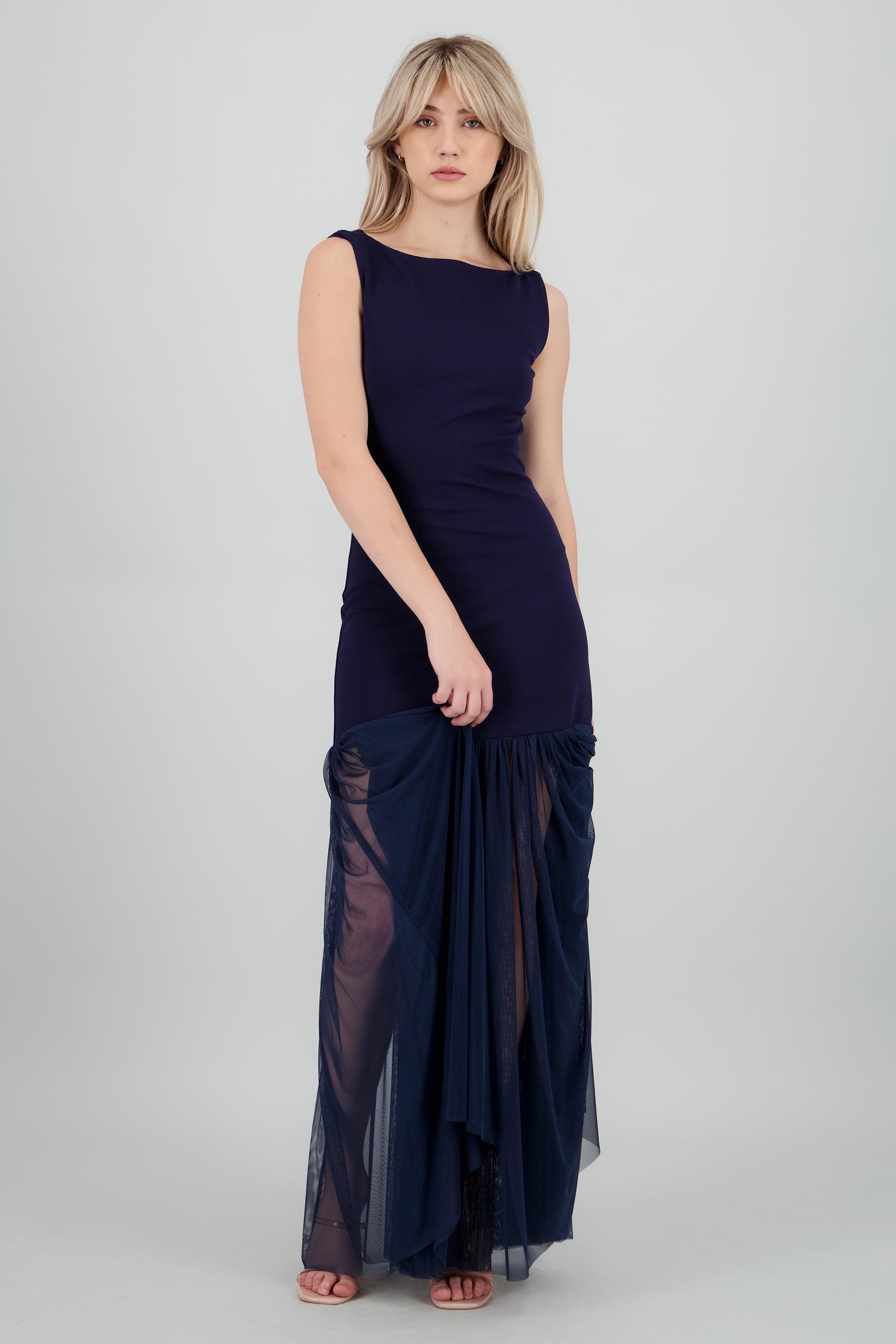 Vestido maxi drop waist falda mesh MARINO