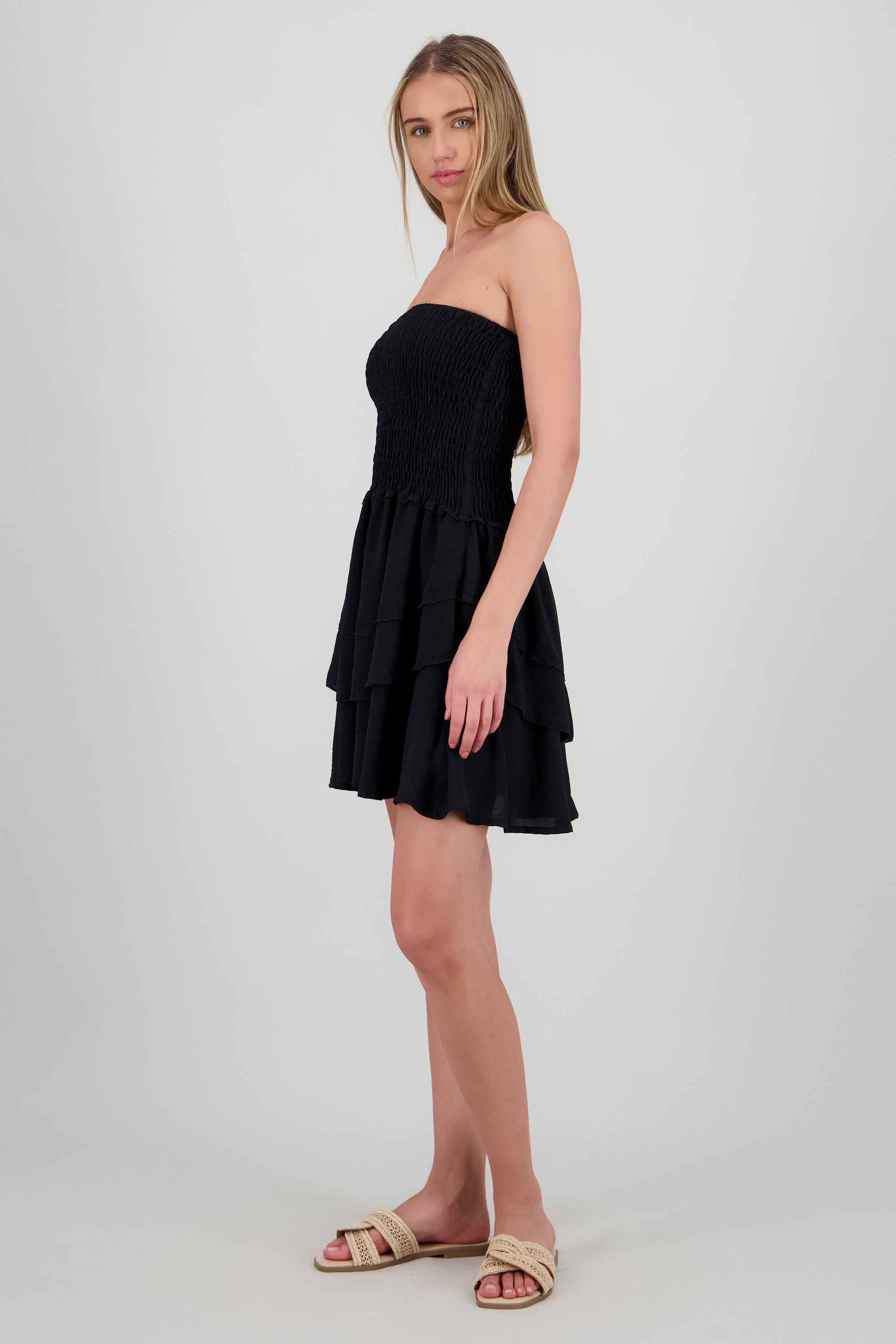 Vestido mini smock olanes NEGRO