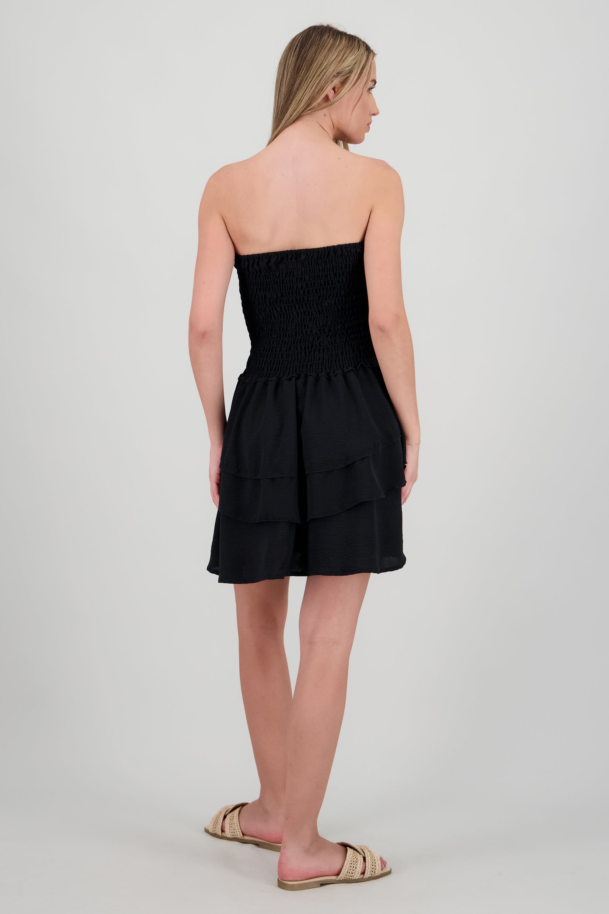 Vestido mini smock olanes NEGRO