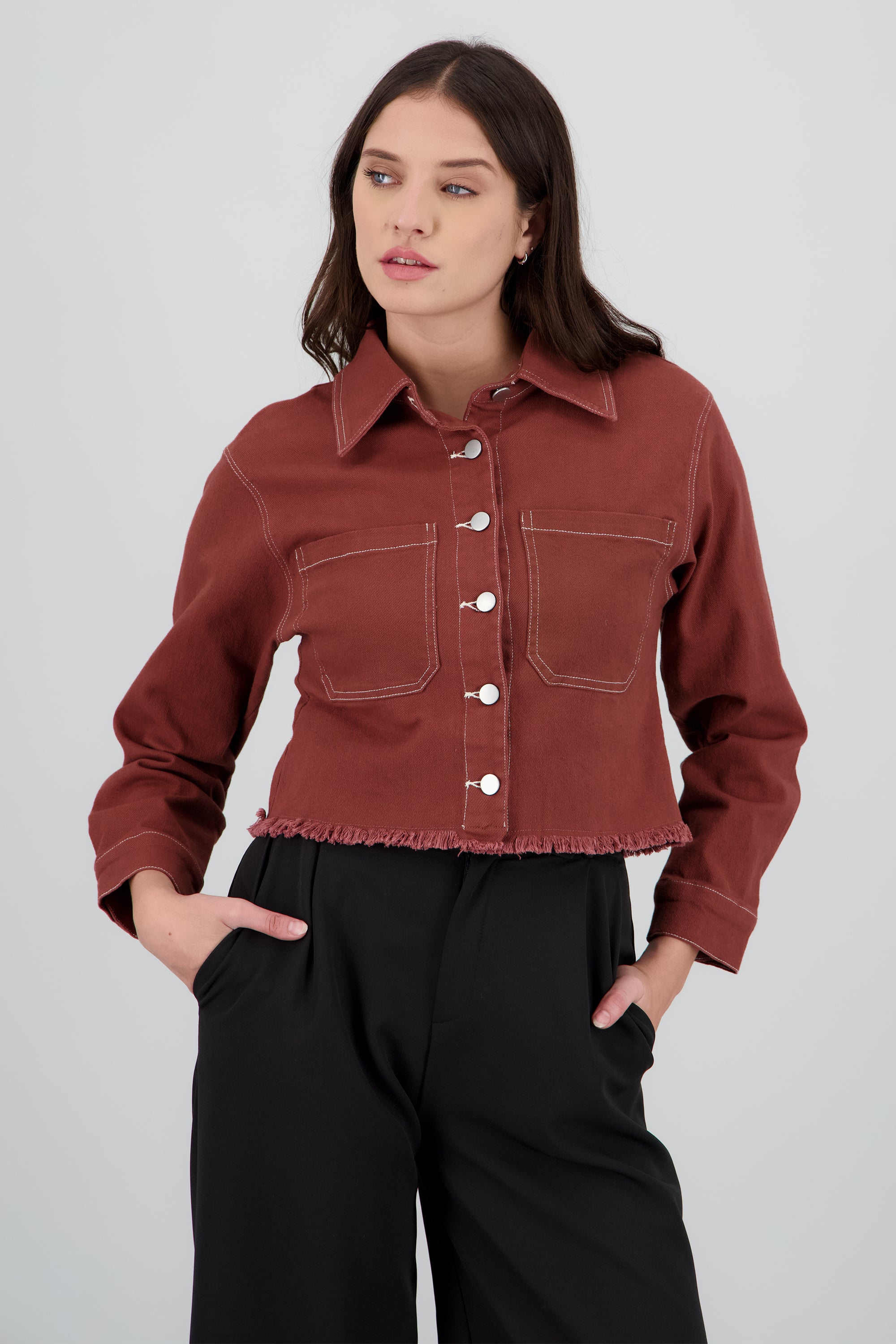 Chamarra denim bolsas CIRUELA