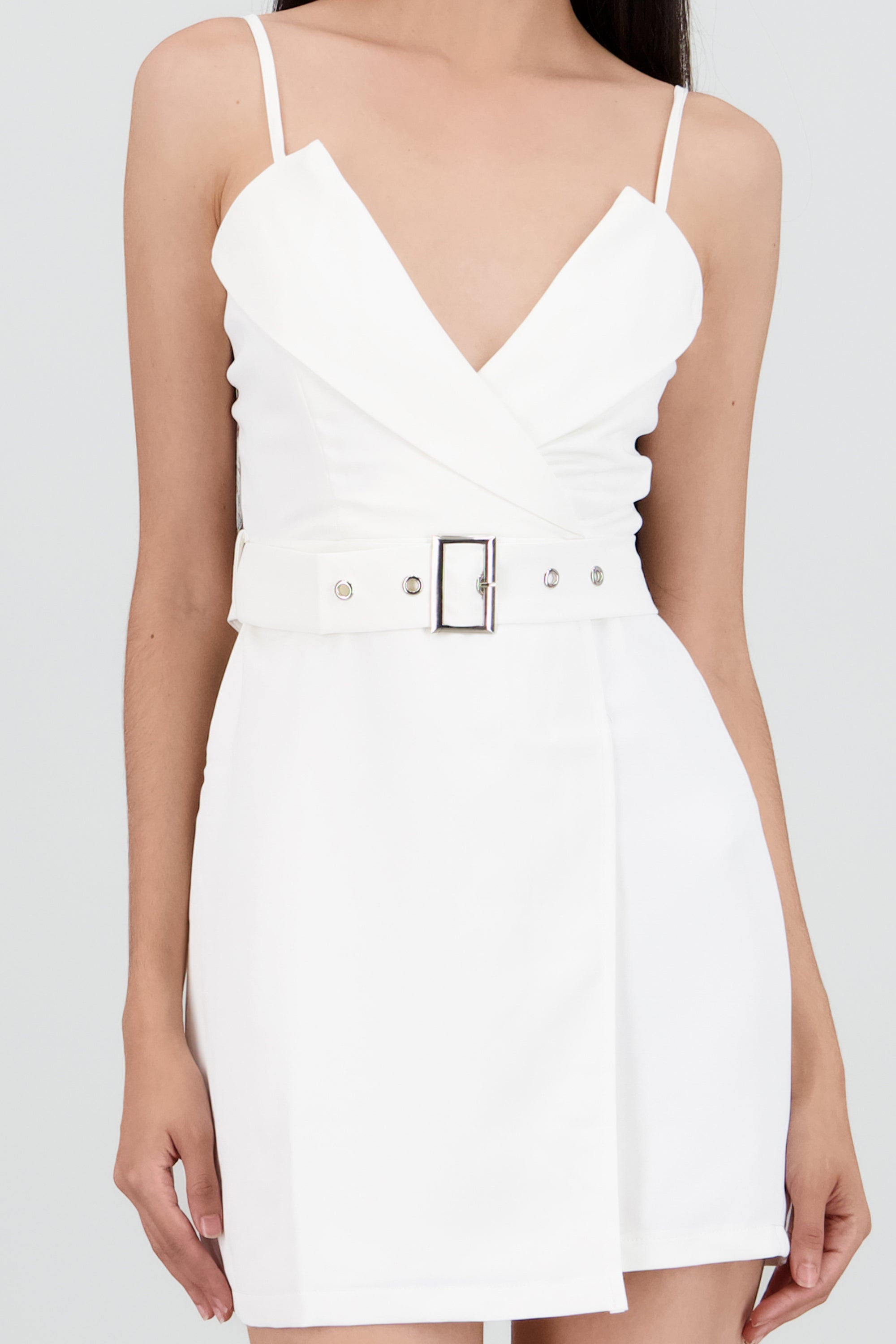 Vestido corto detalle cinturon BLANCO
