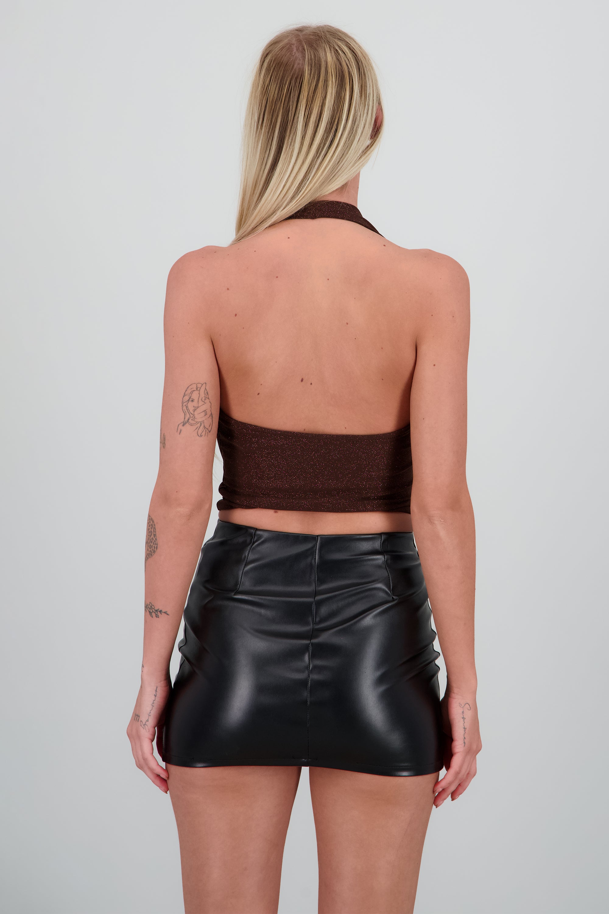 Top escote cascada brillos CHOCOLATE