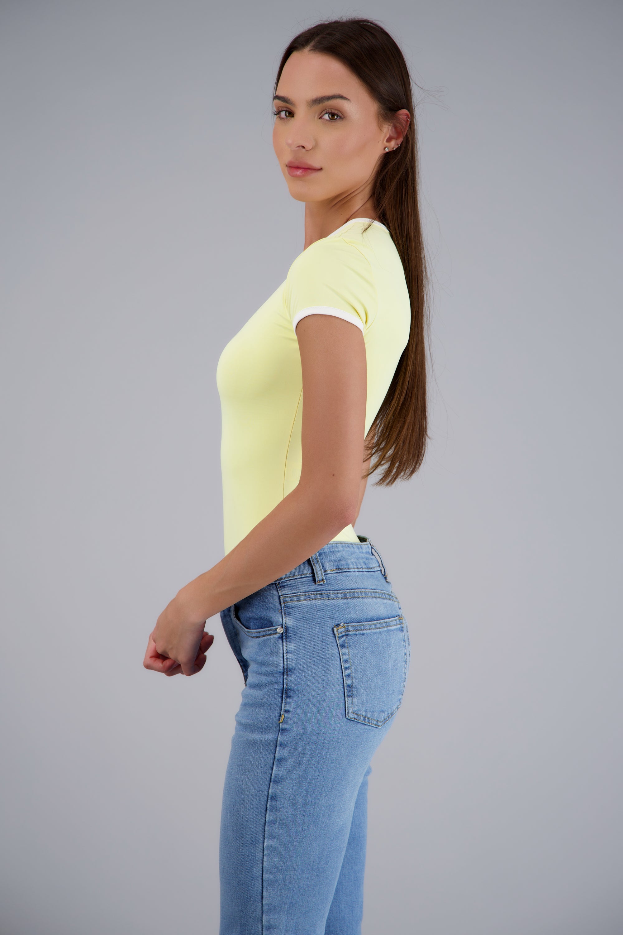 Body escote redondo contraste AMARILLO COMBO