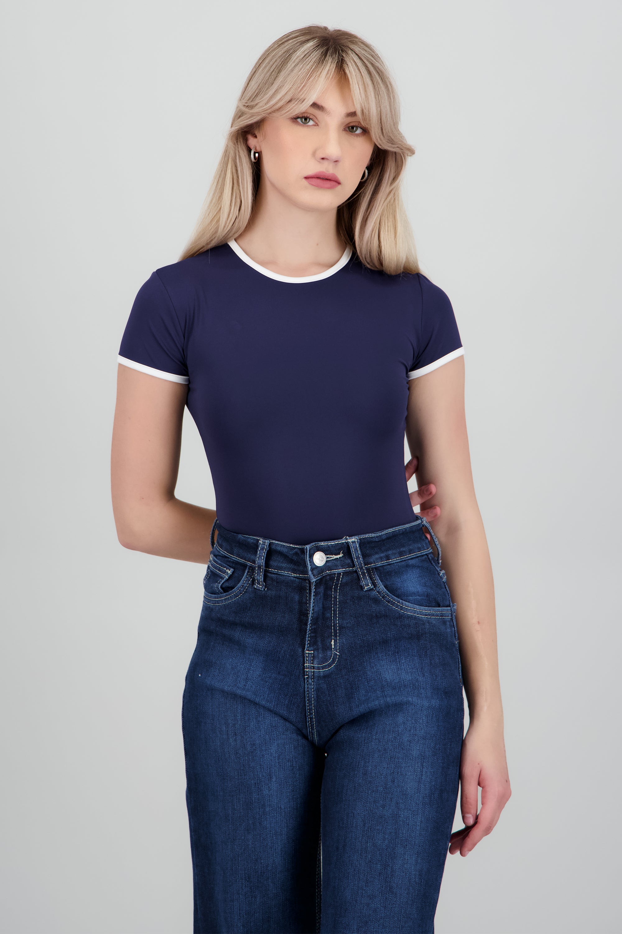Body escote redondo contraste MARINO