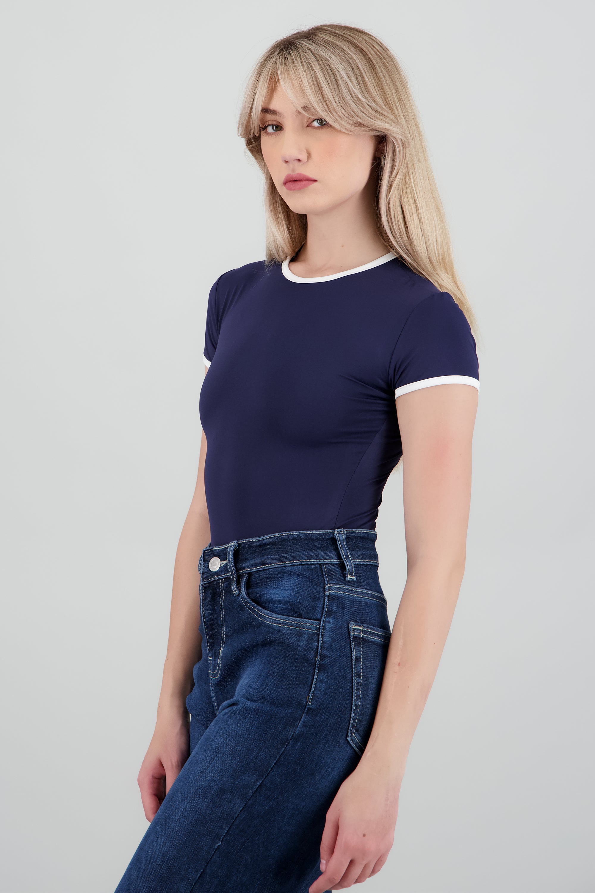 Body escote redondo contraste MARINO