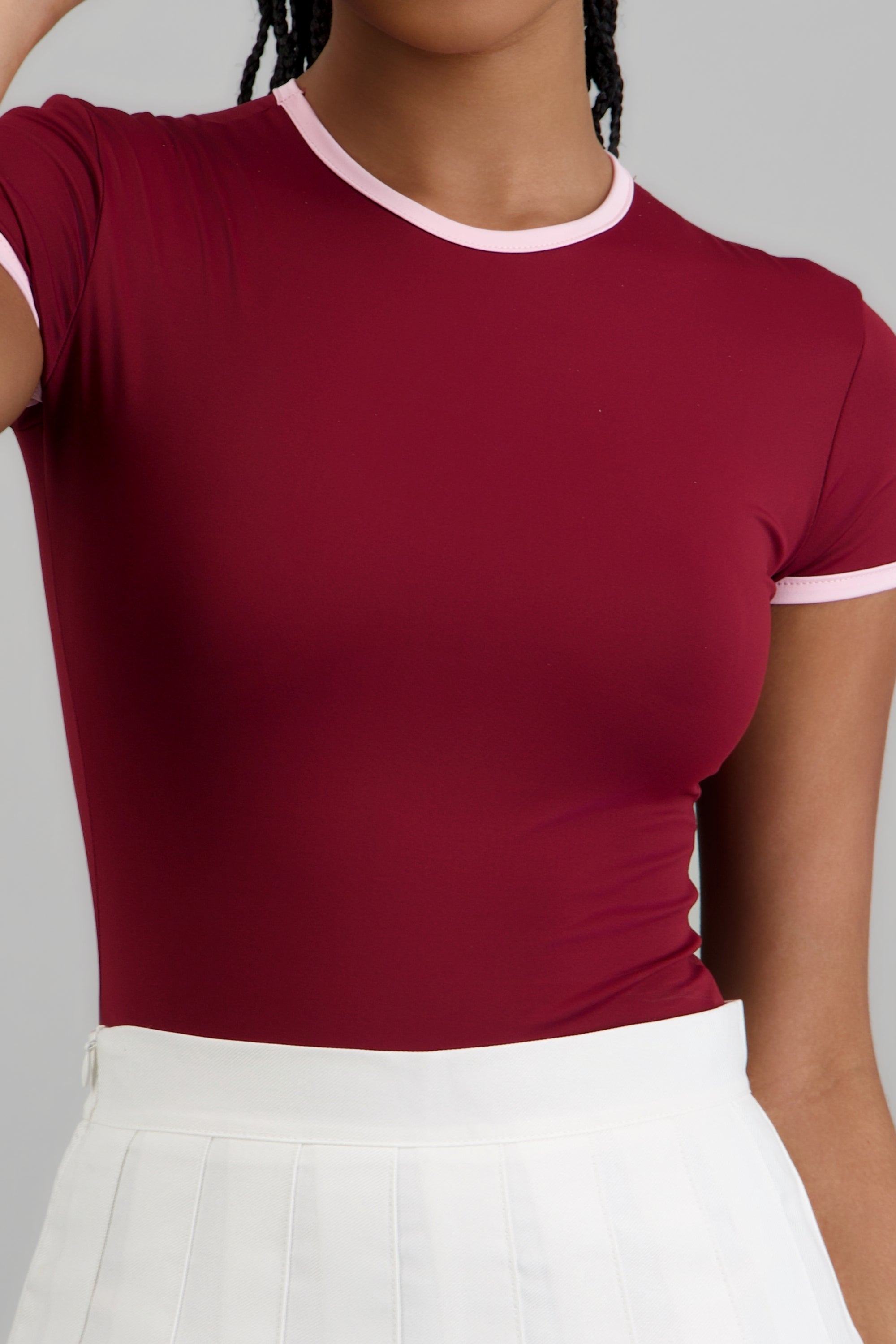 Body escote redondo contraste VINO COMBO