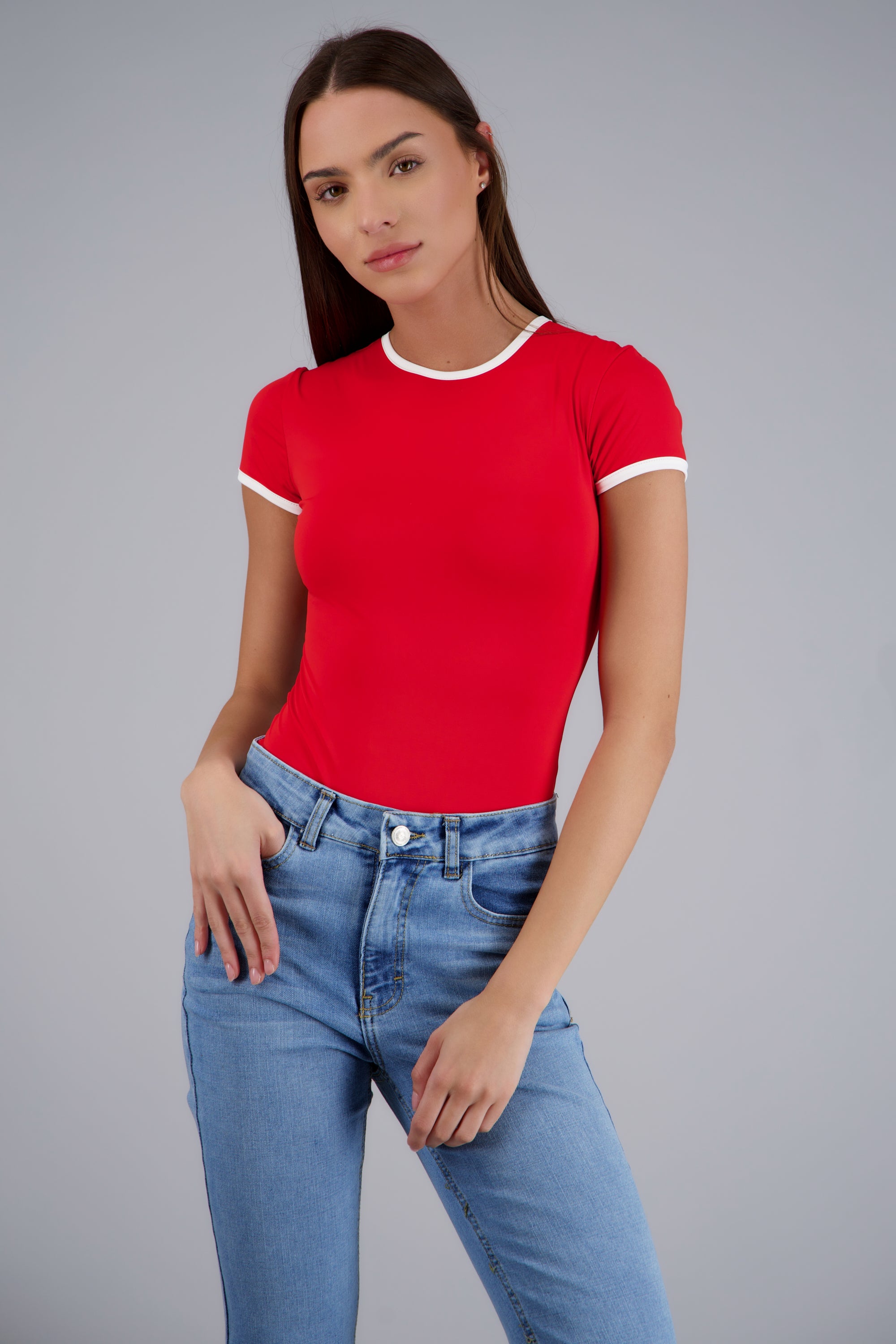 Body escote redondo contraste ROJO COMBO