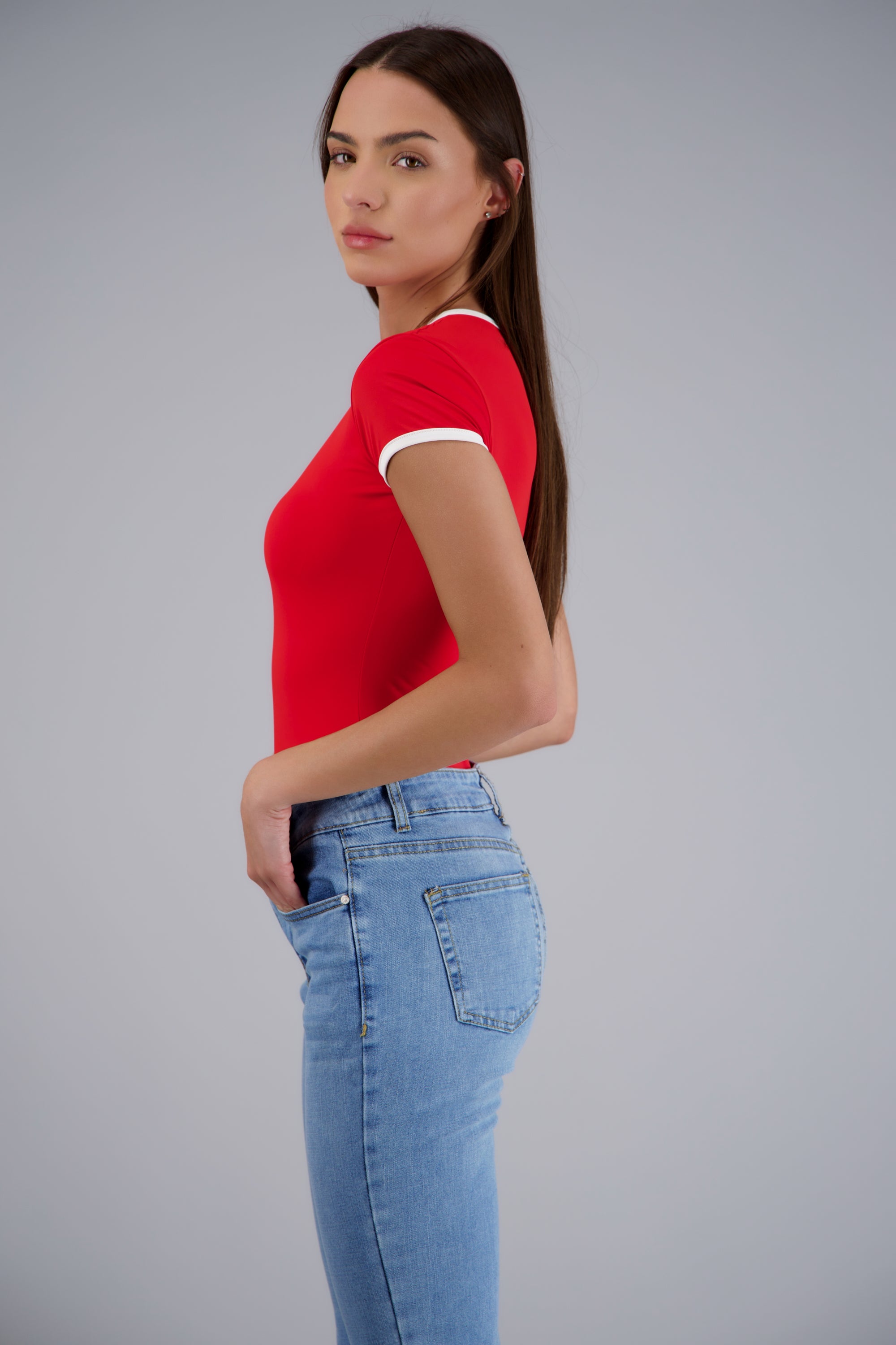 Body escote redondo contraste ROJO COMBO