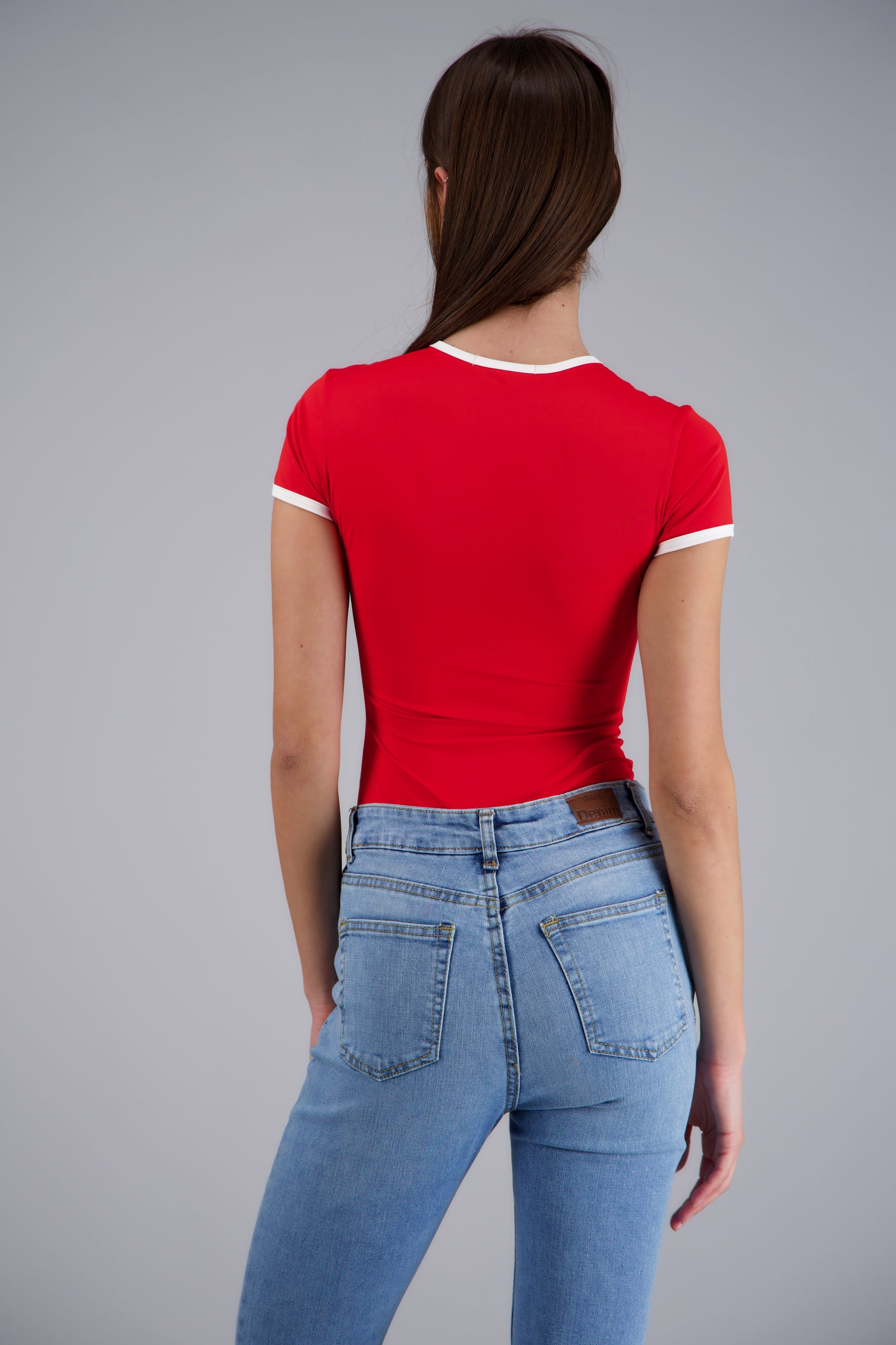 Body escote redondo contraste ROJO COMBO