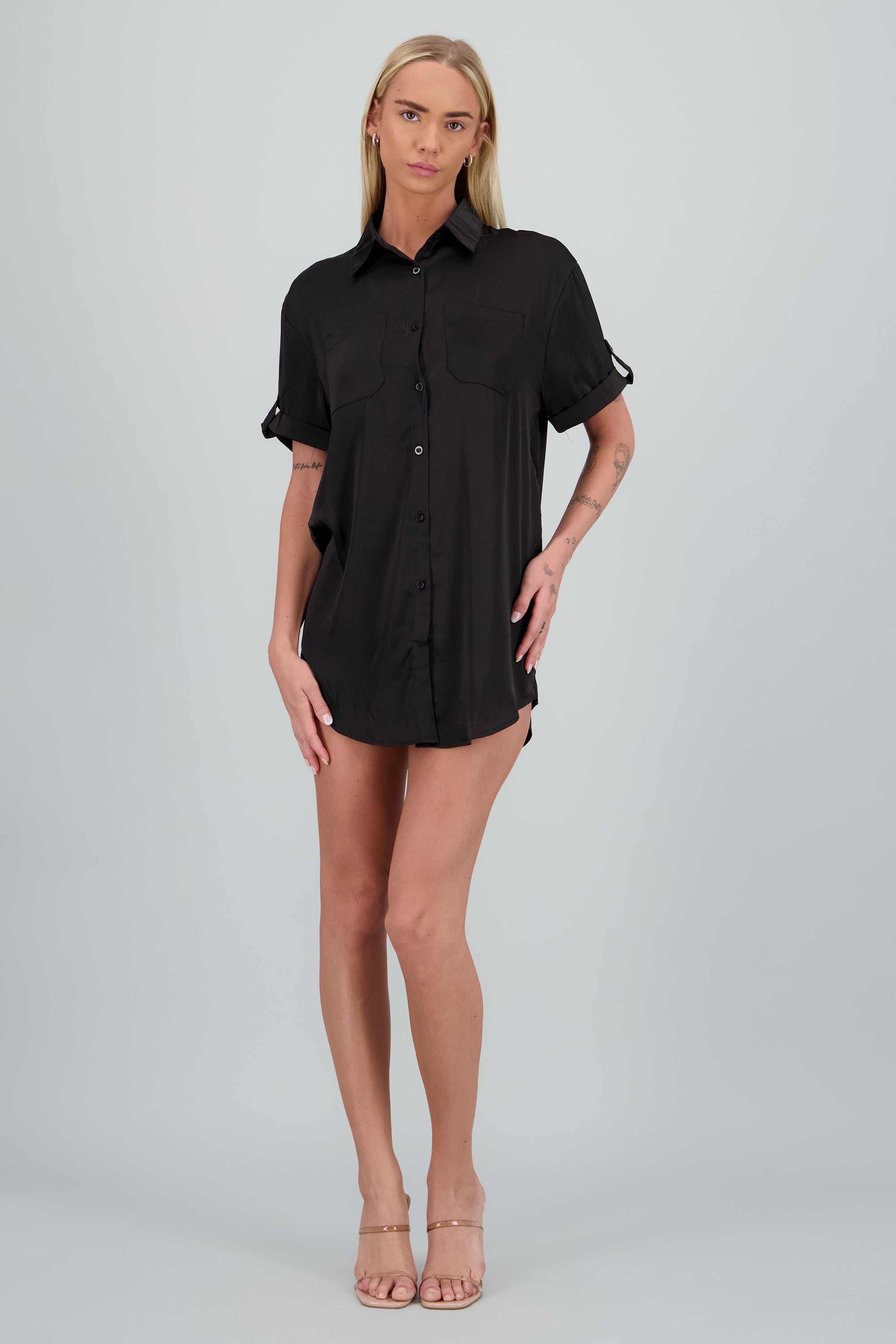 Vestido camisa satin NEGRO