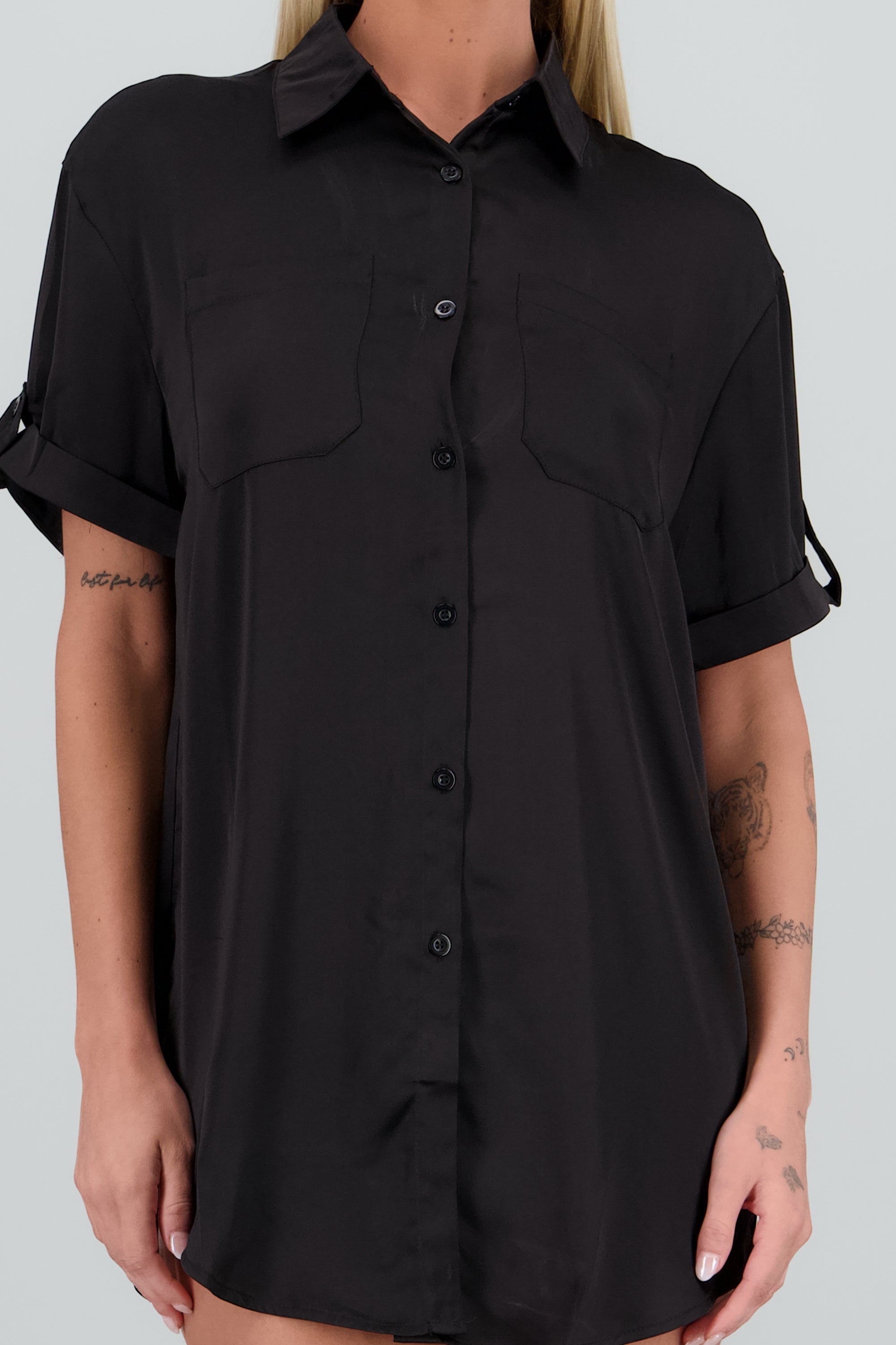 Vestido camisa satin NEGRO