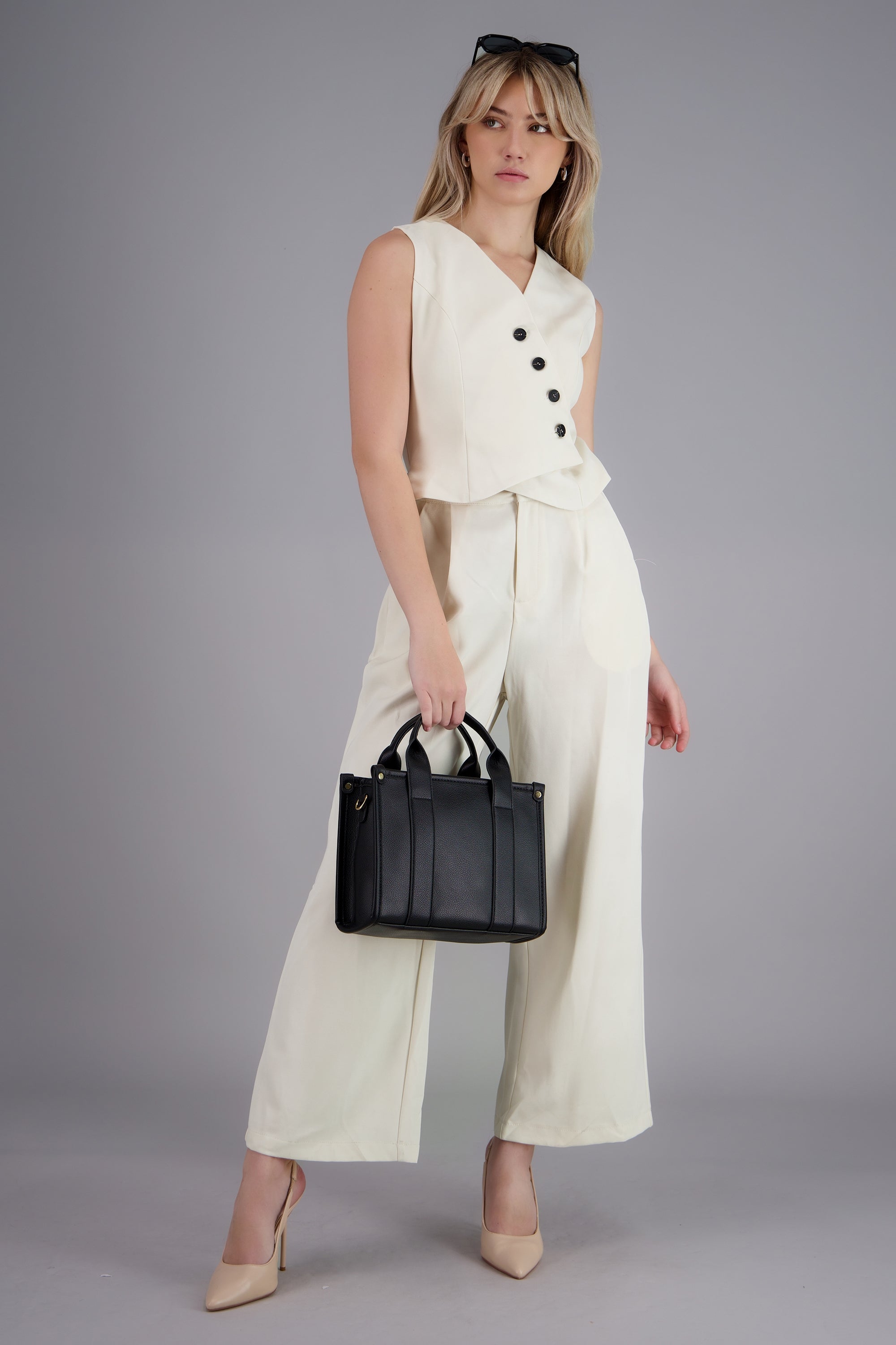 Jumpsuit ancho chaleco BLANCO