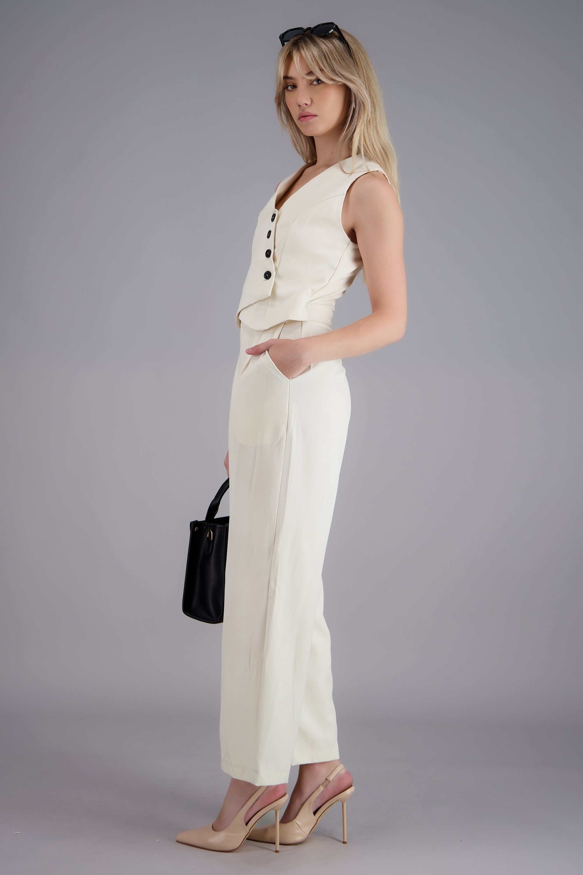 Jumpsuit ancho chaleco BLANCO